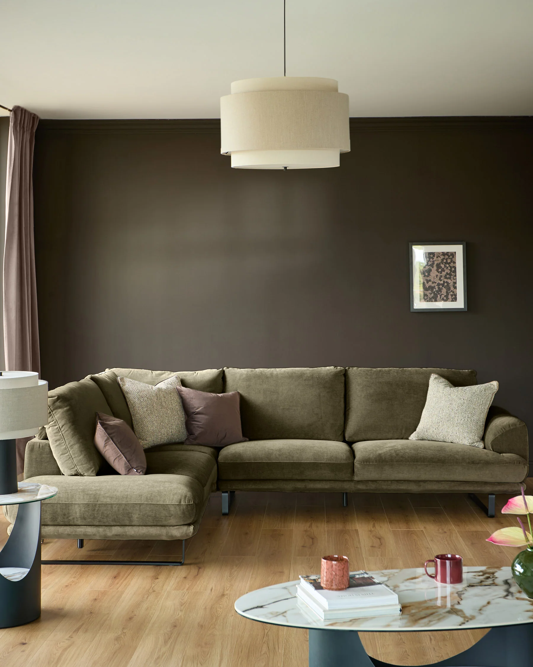 Colette olive green chenille left hand corner chaise sofa - Image 3