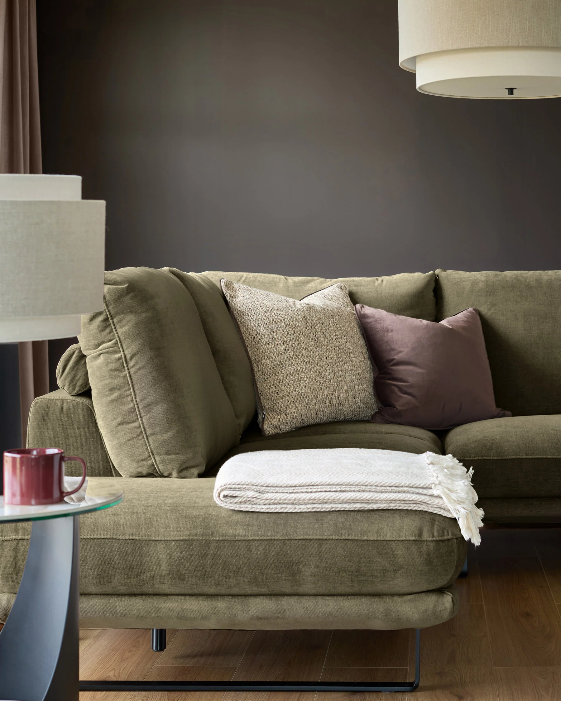 Colette olive green chenille left hand corner chaise sofa - Image 4
