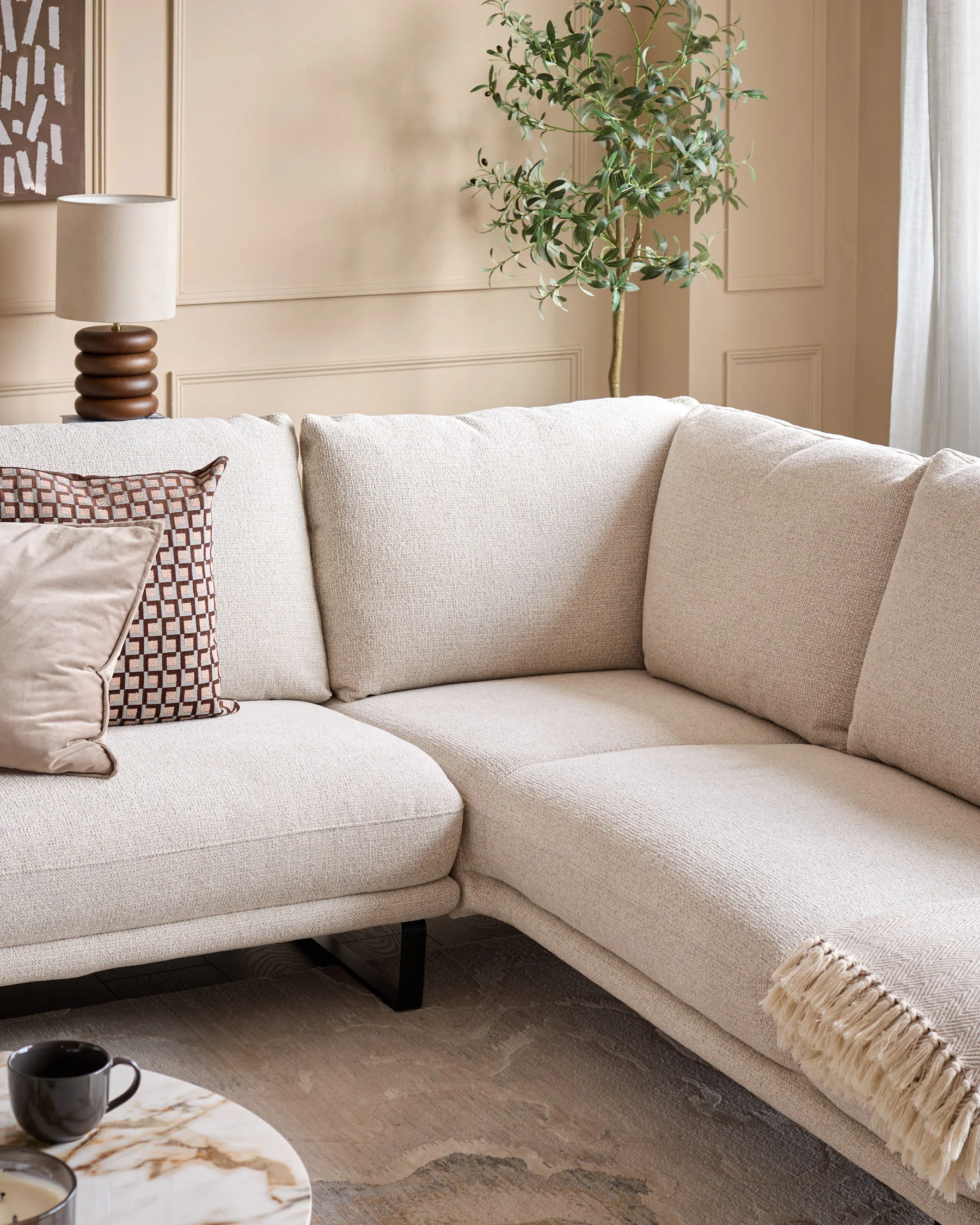Colette natural fabric right hand corner chaise sofa - Image 3
