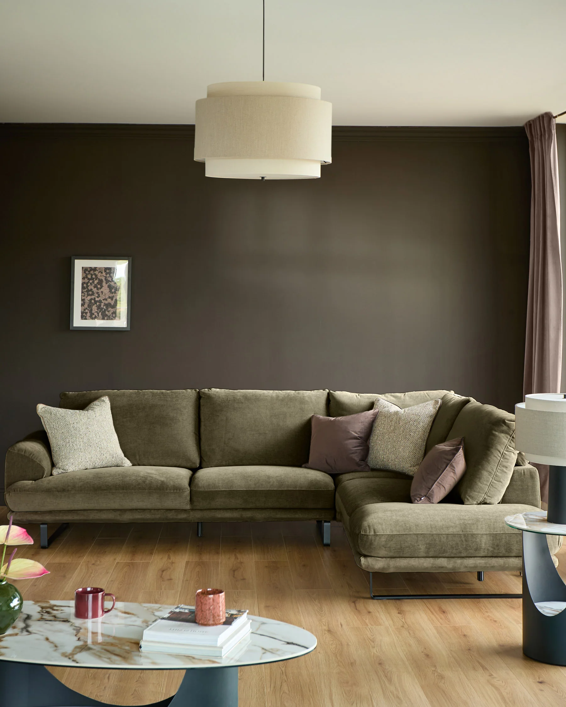 Colette olive green chenille right hand corner chaise sofa - Image 3