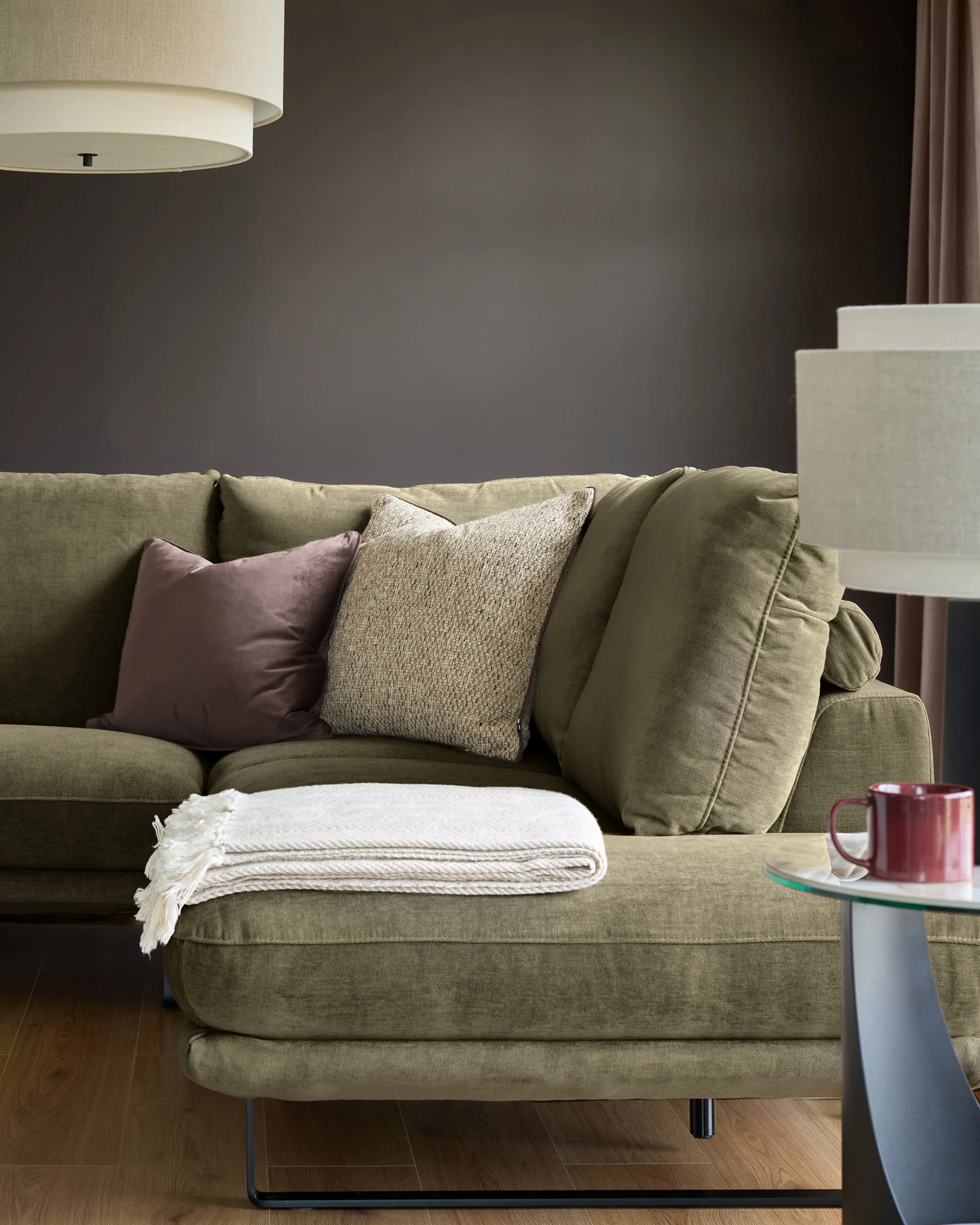 Colette olive green chenille right hand corner chaise sofa - Image 4