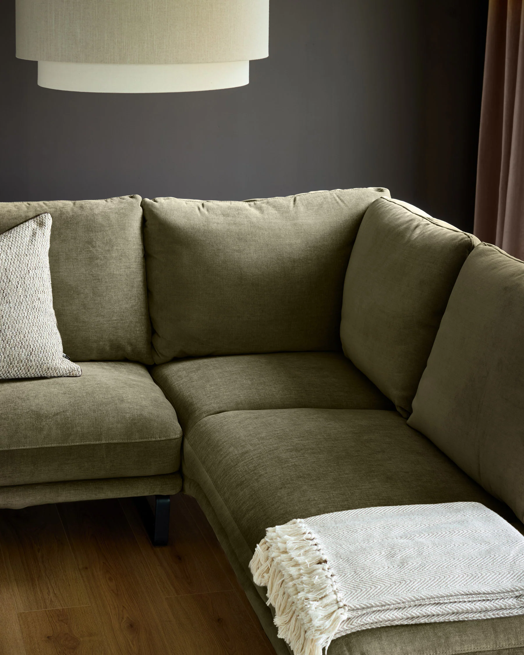 Colette olive green chenille right hand corner chaise sofa - Image 6