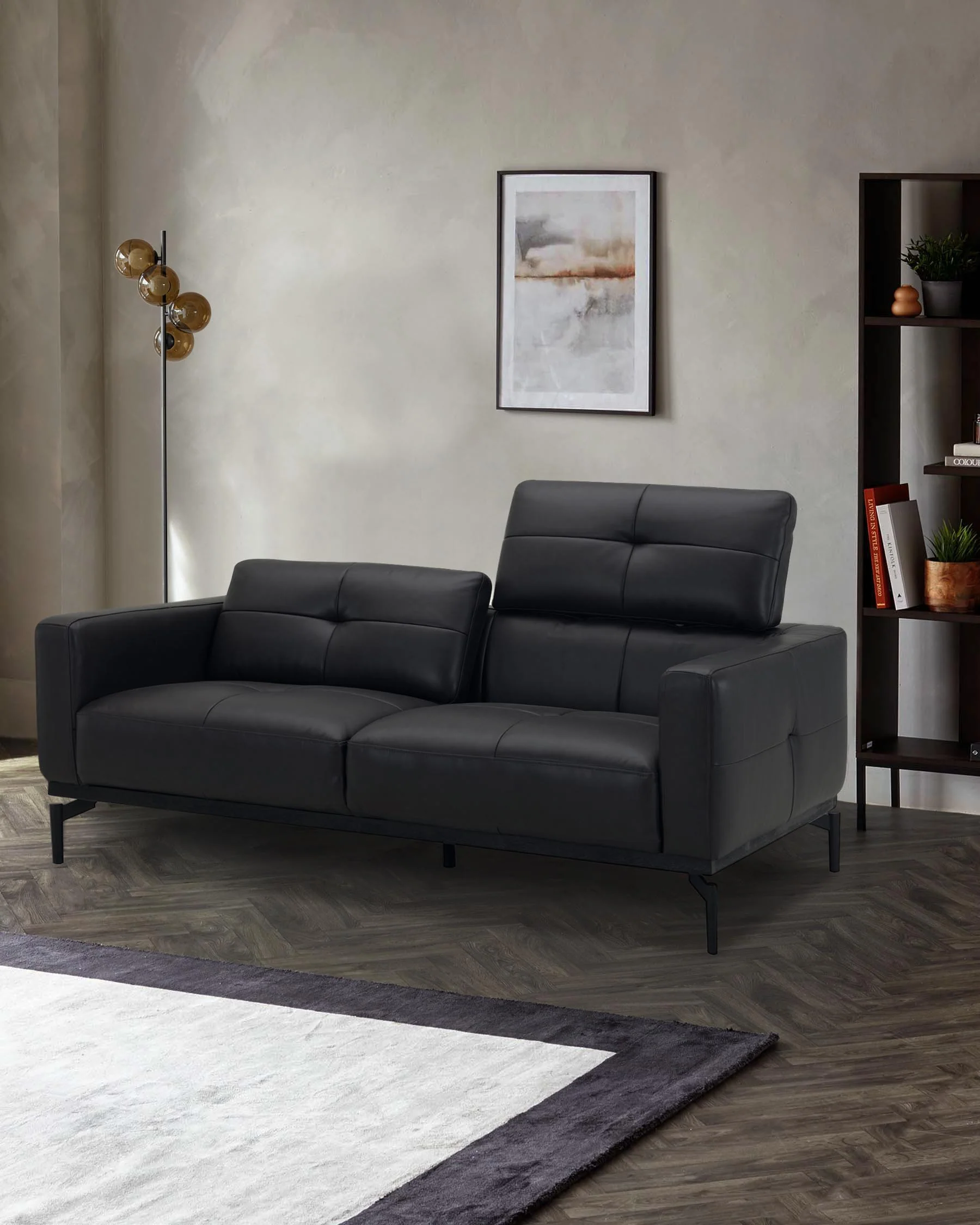Colton black leather 2 seater sofa - Image 3