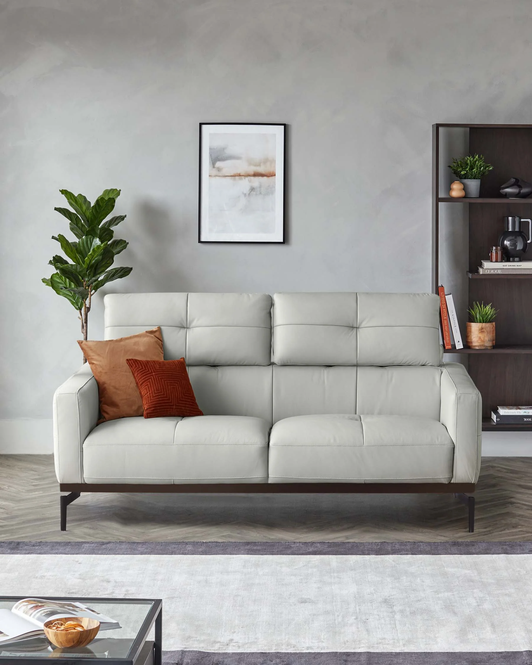 Colton Natural Grey Leather 2 Seater Sofa - Image 3