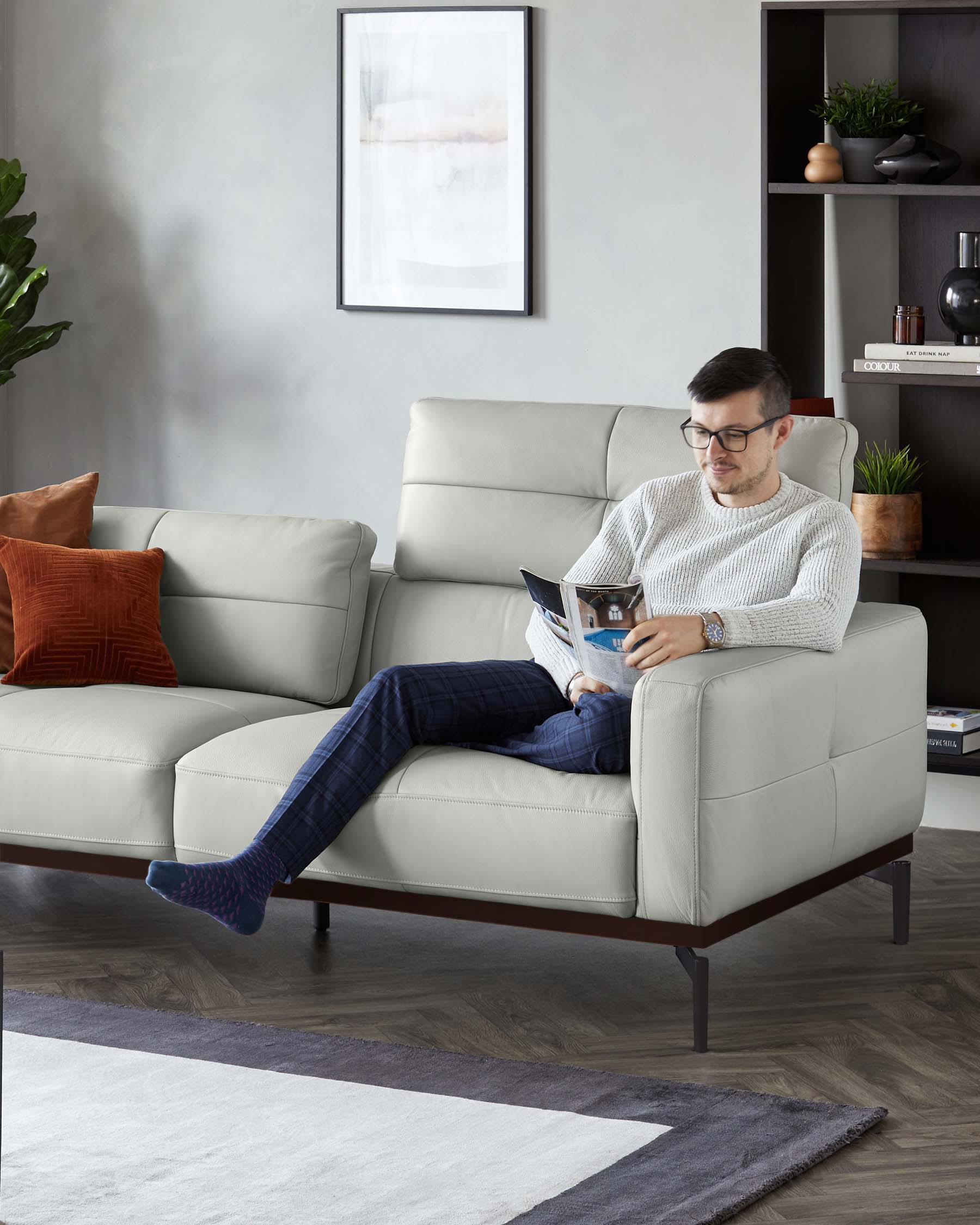 Colton Natural Grey Leather 2 Seater Sofa - Image 4