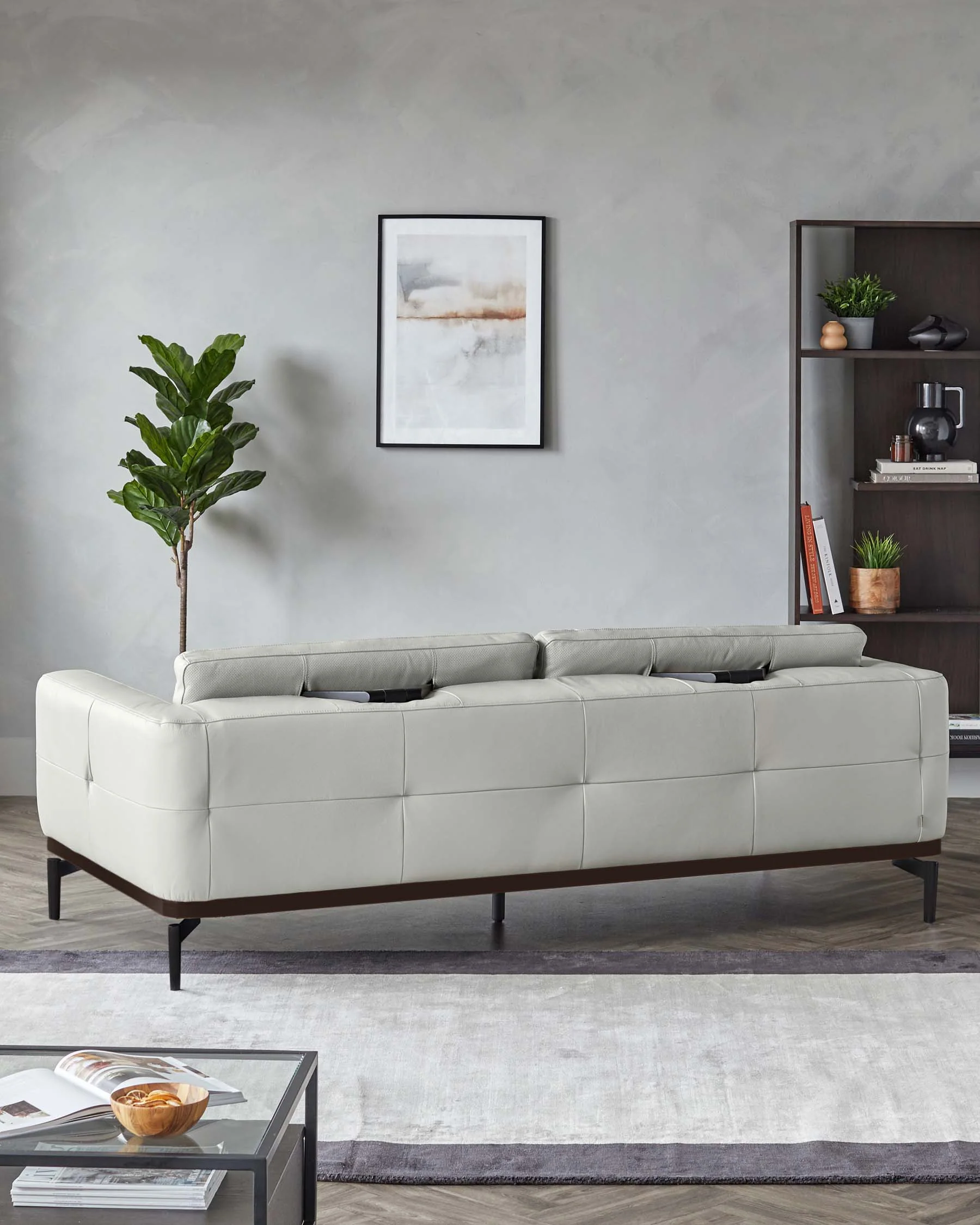 Colton Natural Grey Leather 3 Seater Sofa - Image 10