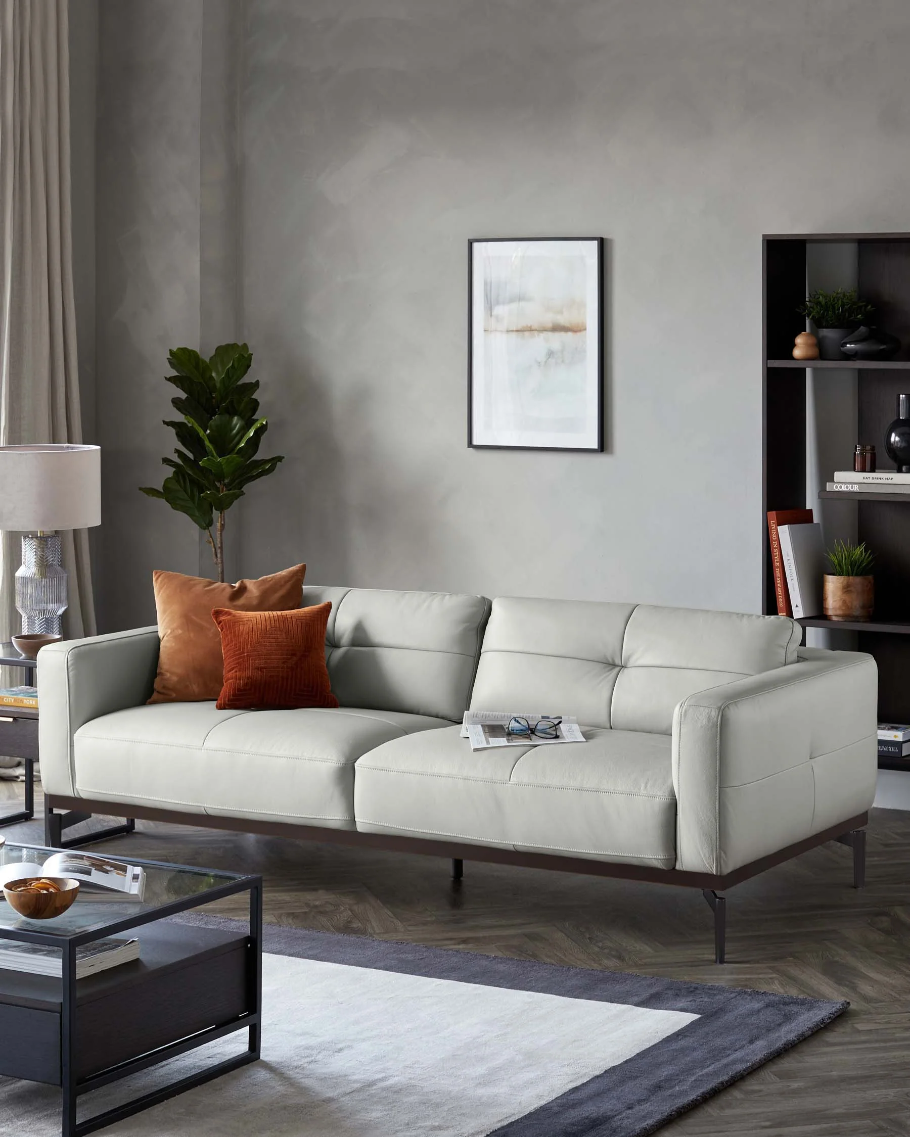 Colton Natural Grey Leather 3 Seater Sofa - Image 3
