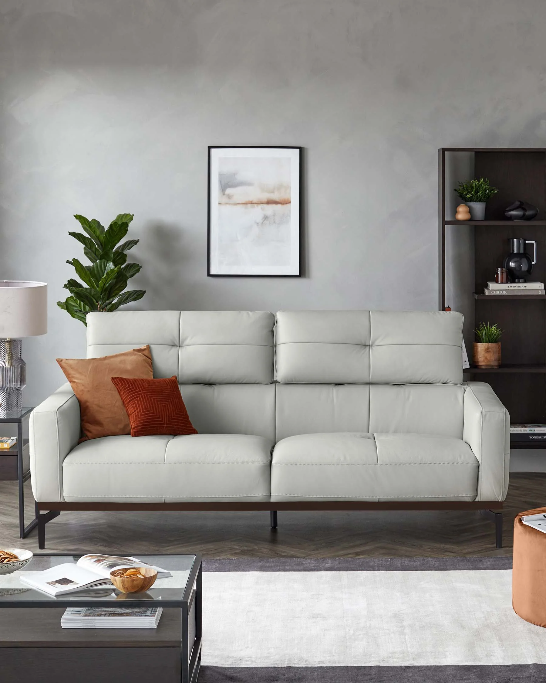 Colton Natural Grey Leather 3 Seater Sofa - Image 4