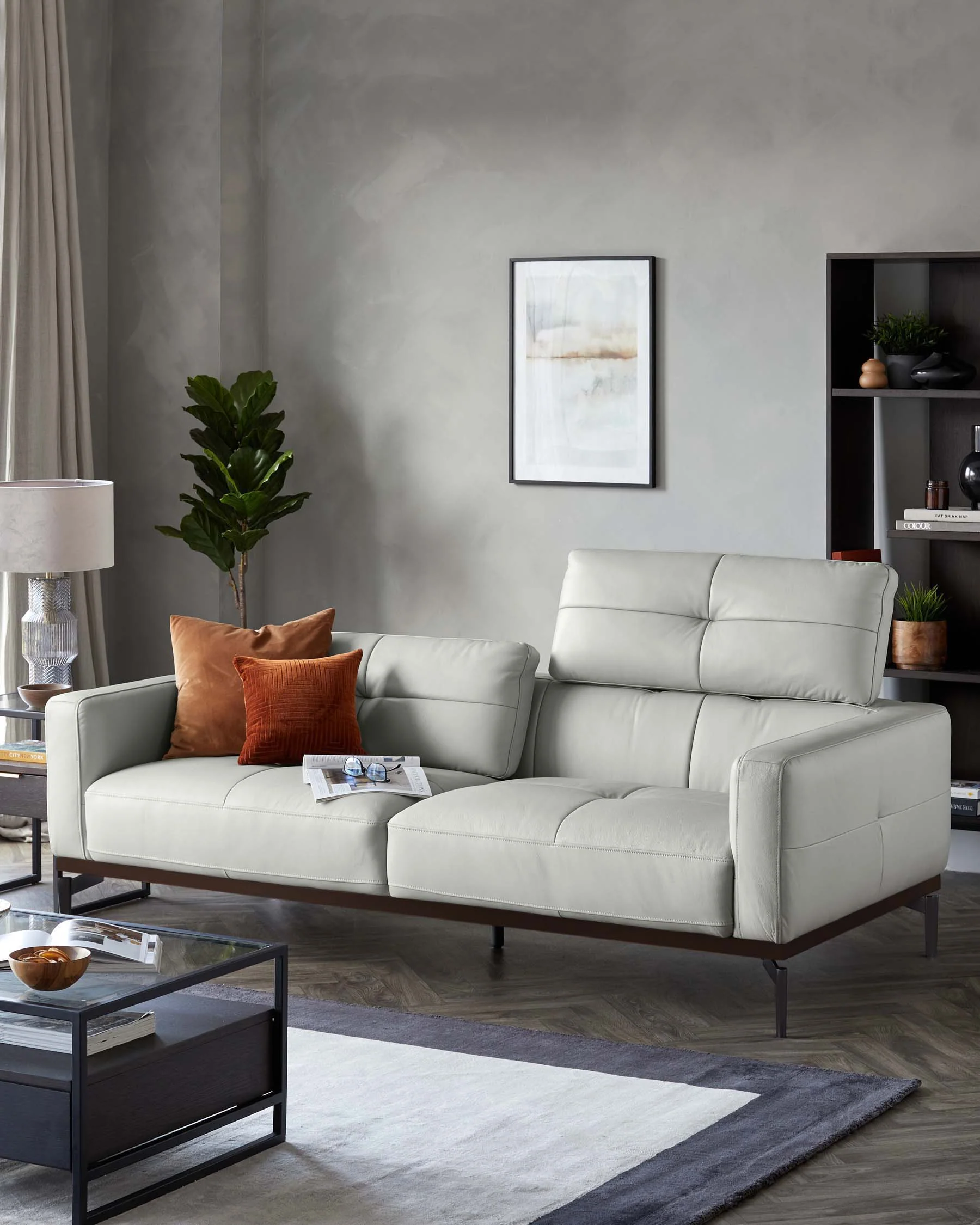 Colton Natural Grey Leather 3 Seater Sofa - Image 7