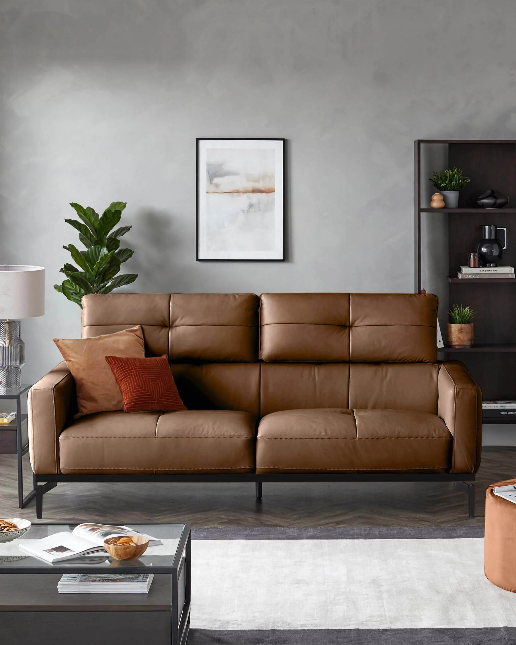 Colton tan leather 3 seater sofa - Image 3