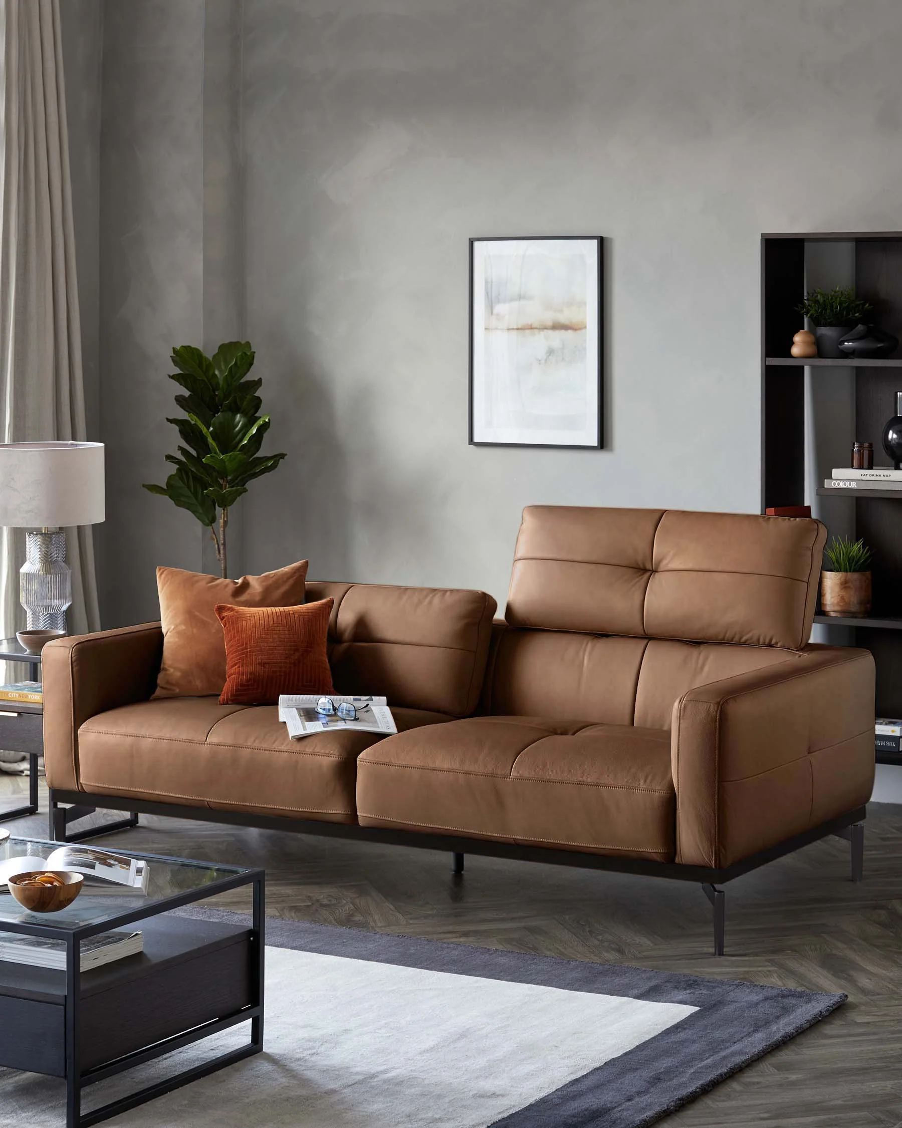 Colton tan leather 3 seater sofa - Image 4