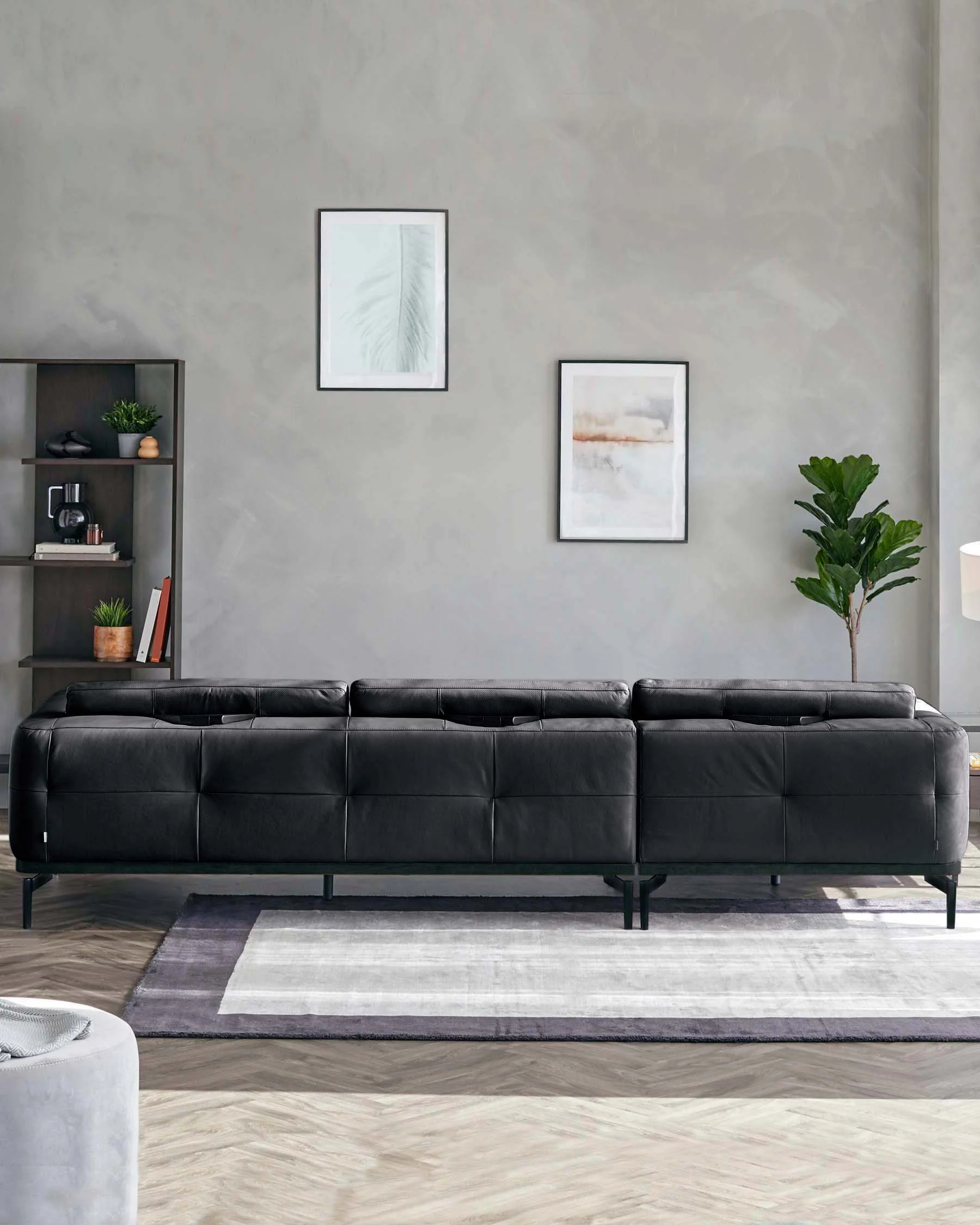 Colton black leather left hand corner chaise sofa - Image 3