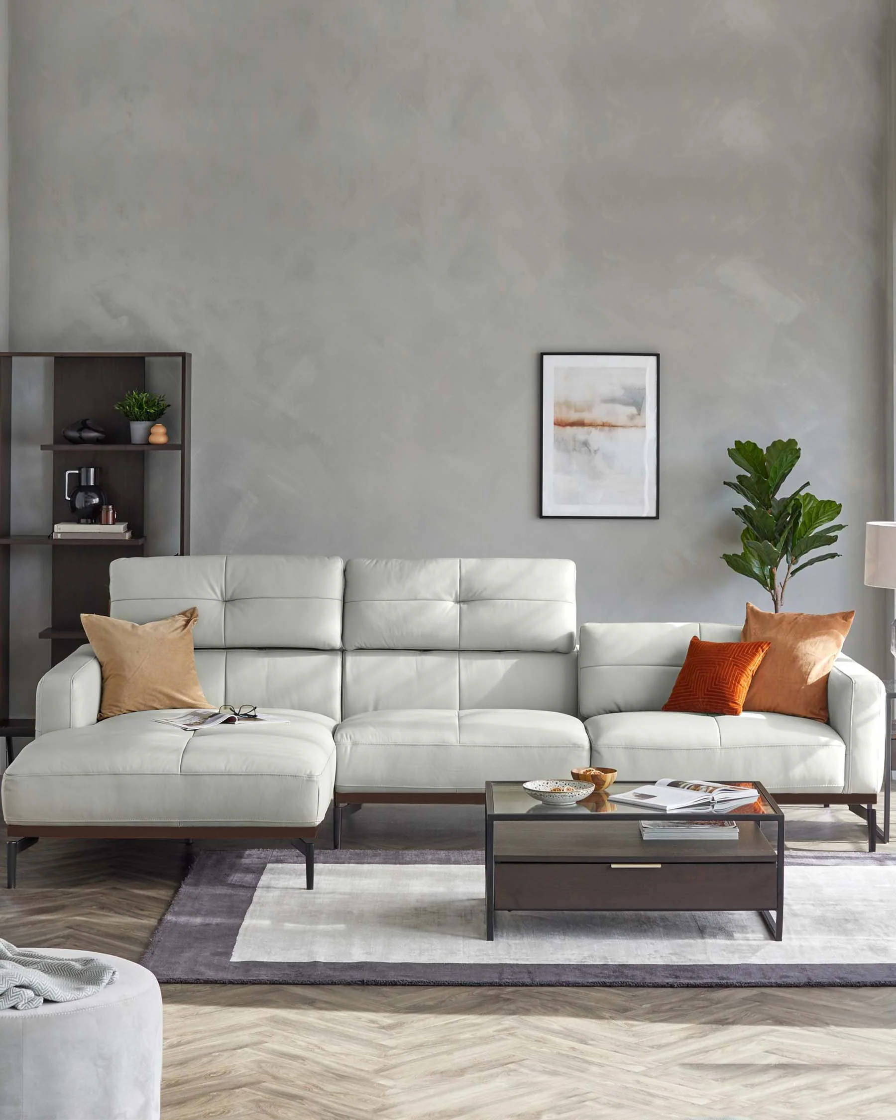 Colton Natural Grey Leather Left Hand Corner Chaise Sofa - Image 10