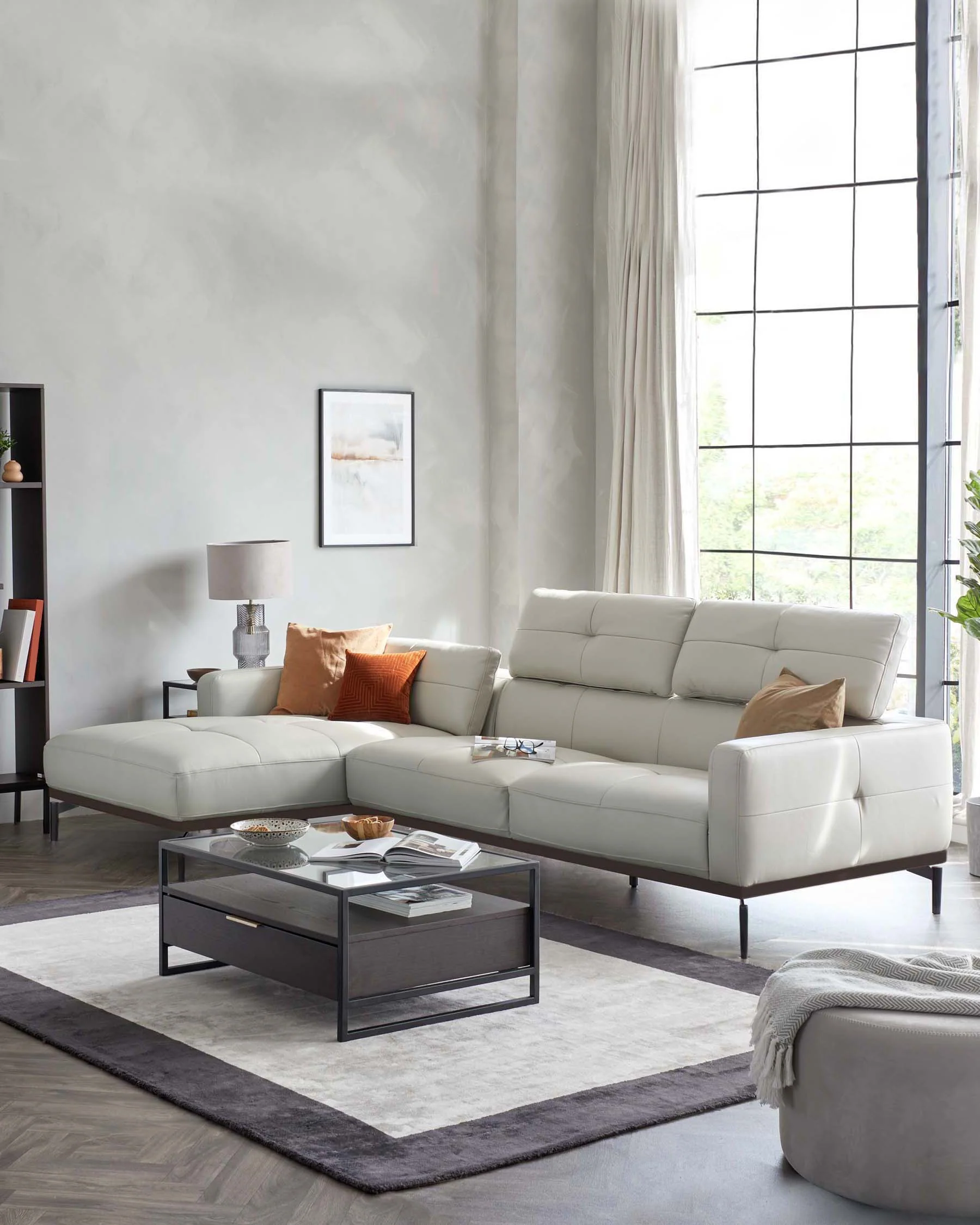 Colton Natural Grey Leather Left Hand Corner Chaise Sofa - Image 11