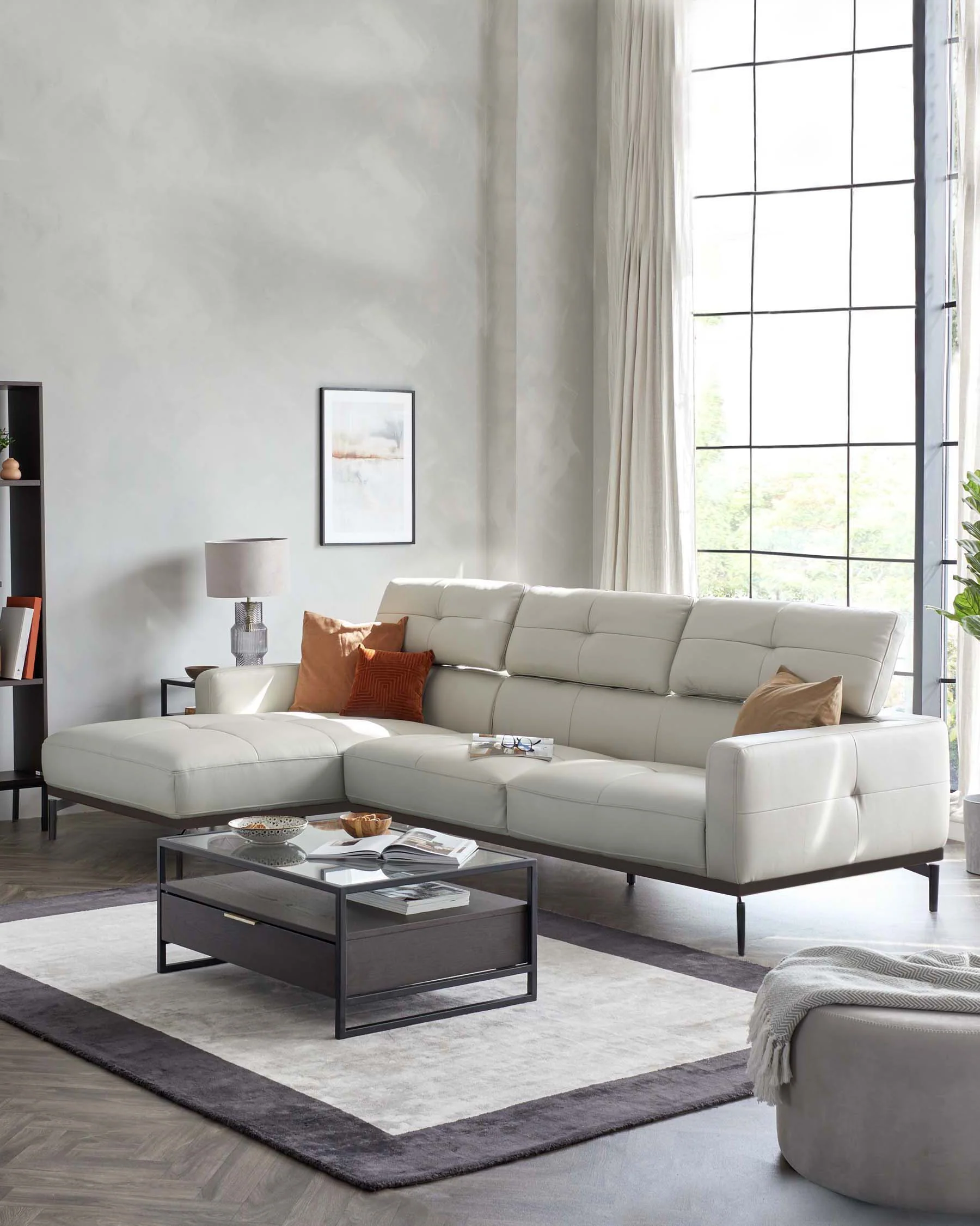 Colton Natural Grey Leather Left Hand Corner Chaise Sofa - Image 3