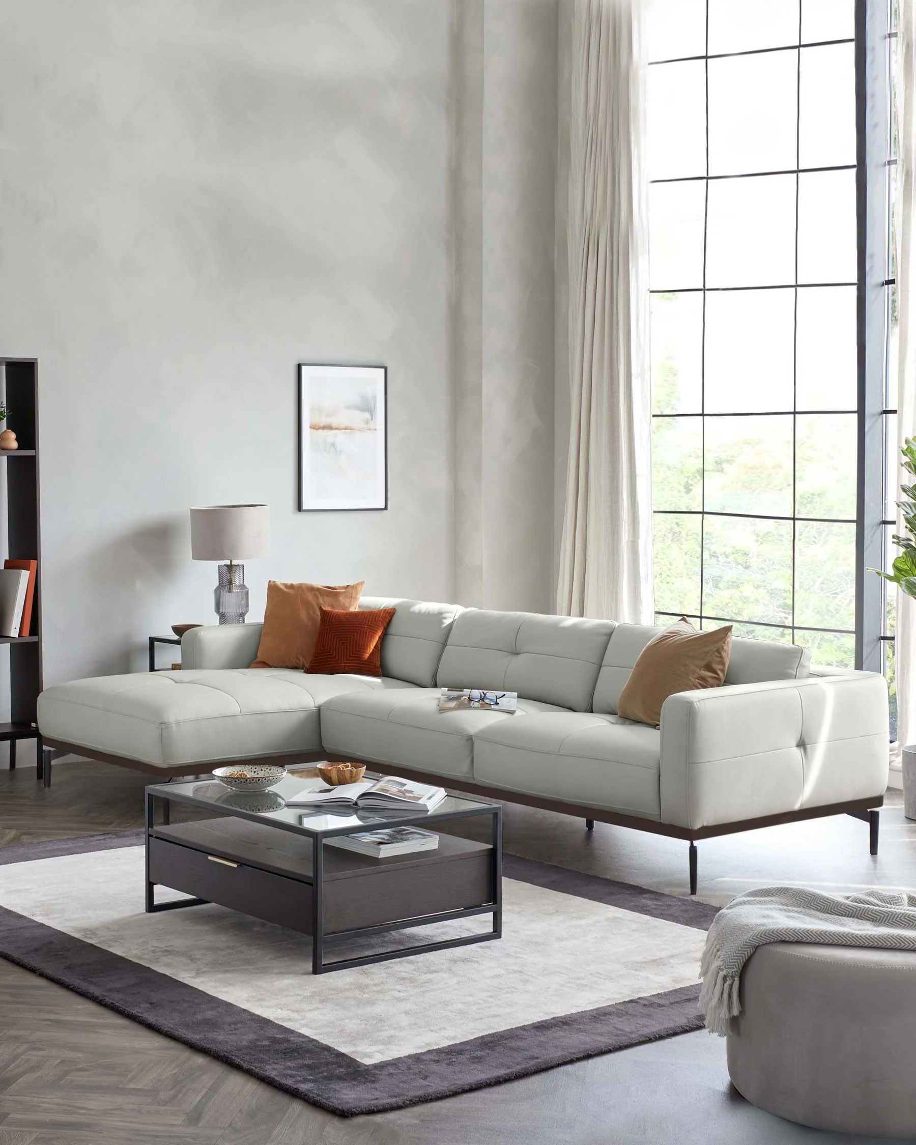 Colton Natural Grey Leather Left Hand Corner Chaise Sofa - Image 4