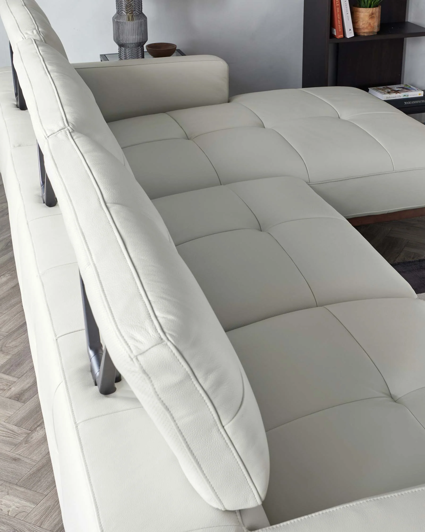 Colton Natural Grey Leather Left Hand Corner Chaise Sofa - Image 8