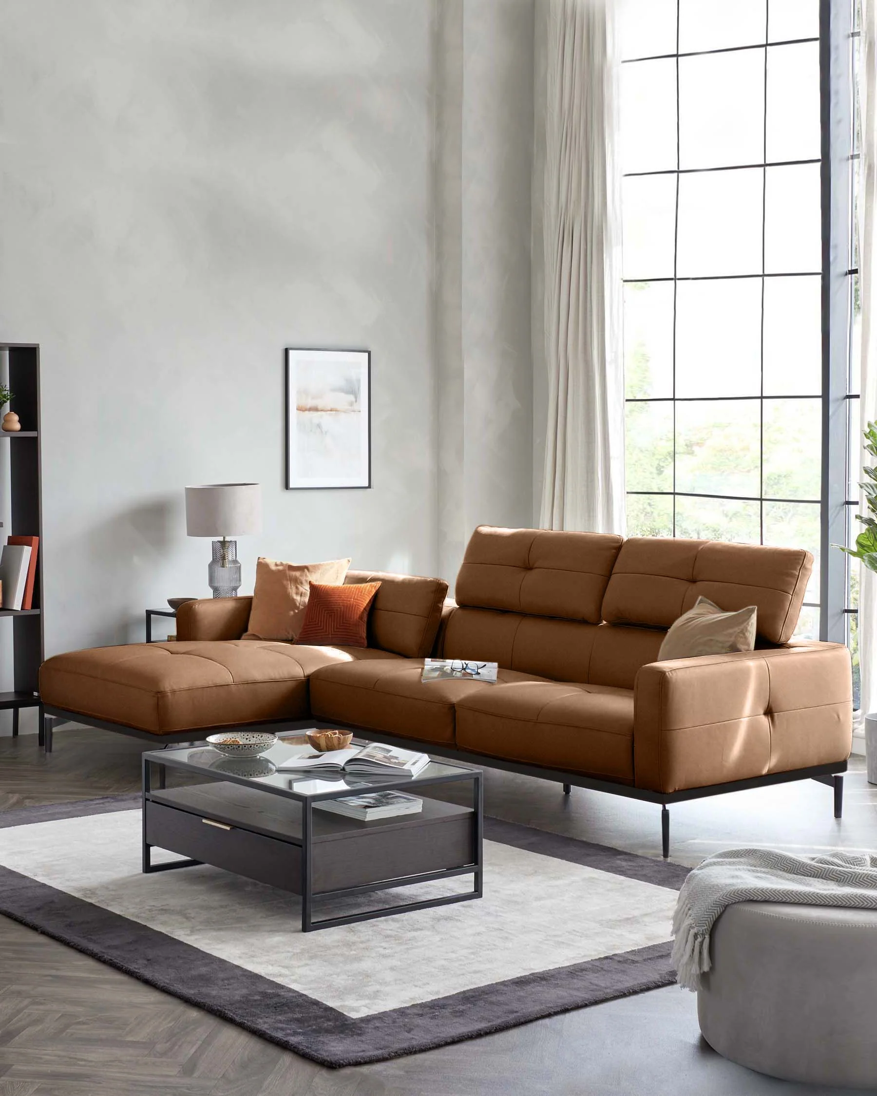 Colton tan leather left hand corner chaise sofa - Image 4