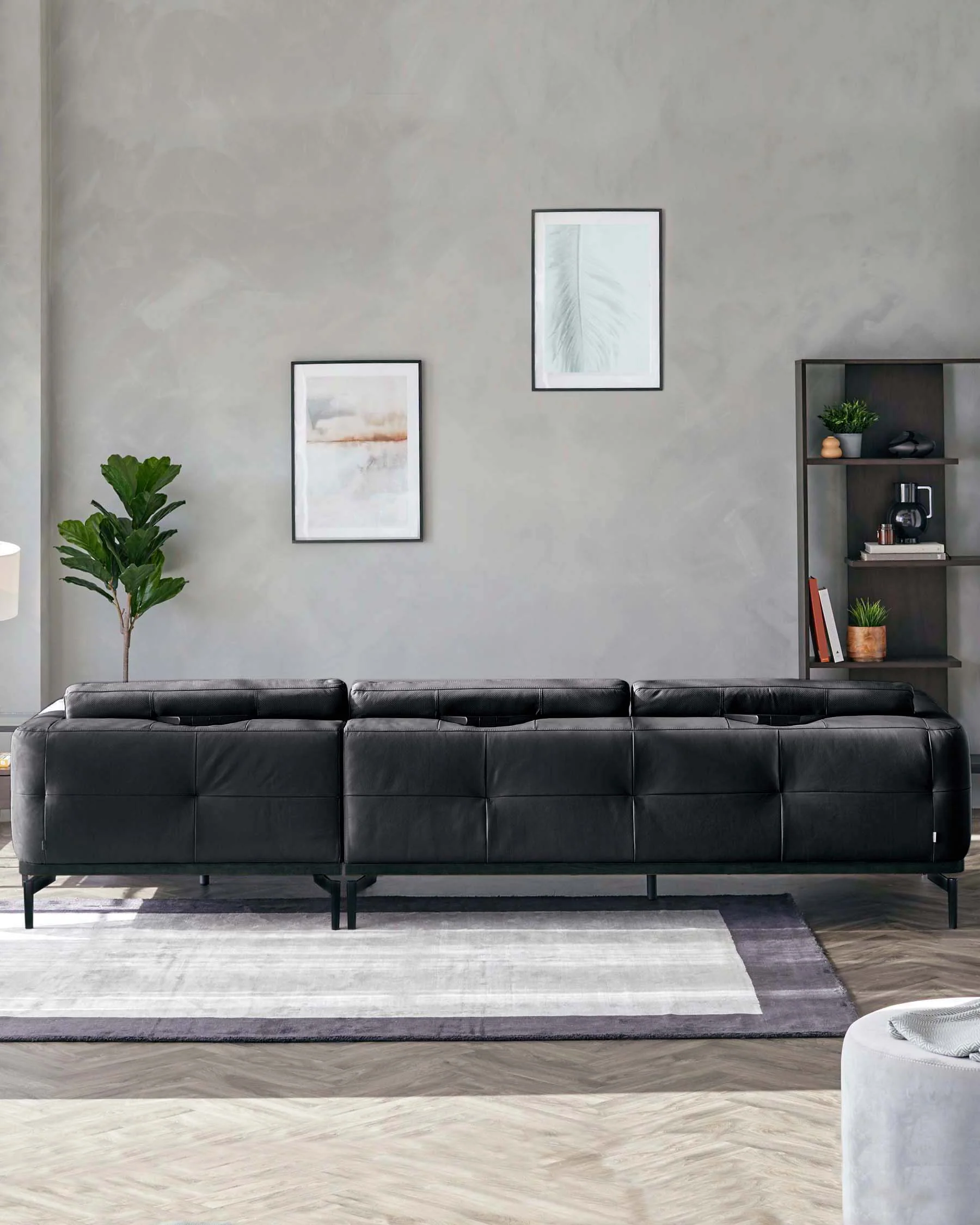 Colton black leather right hand corner chaise sofa - Image 4