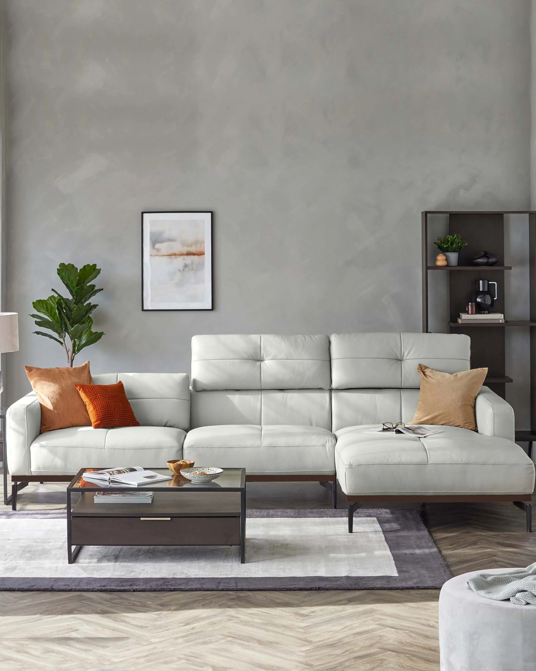 Colton Natural Grey Leather Right Hand Corner Chaise Sofa - Image 10