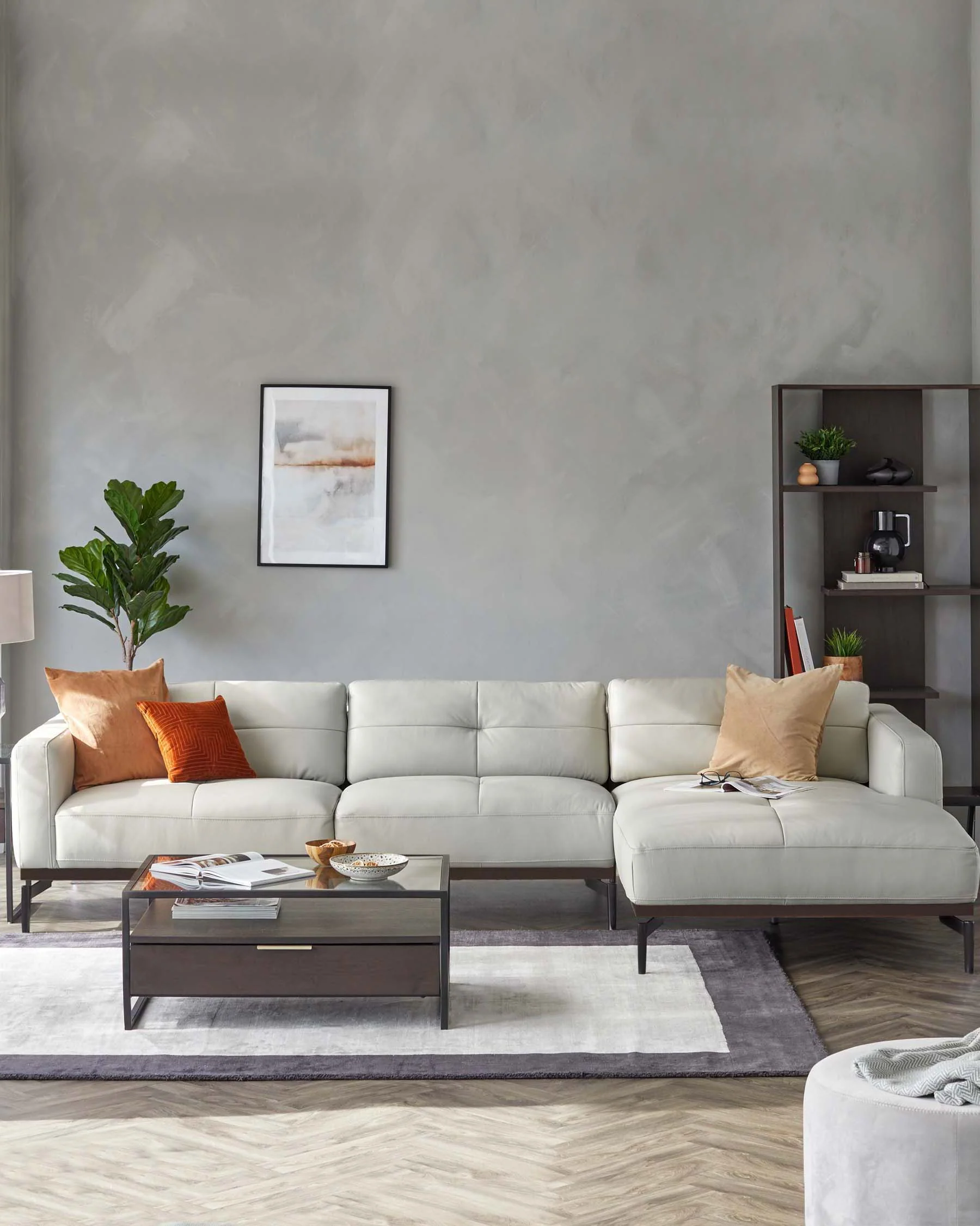 Colton Natural Grey Leather Right Hand Corner Chaise Sofa - Image 11