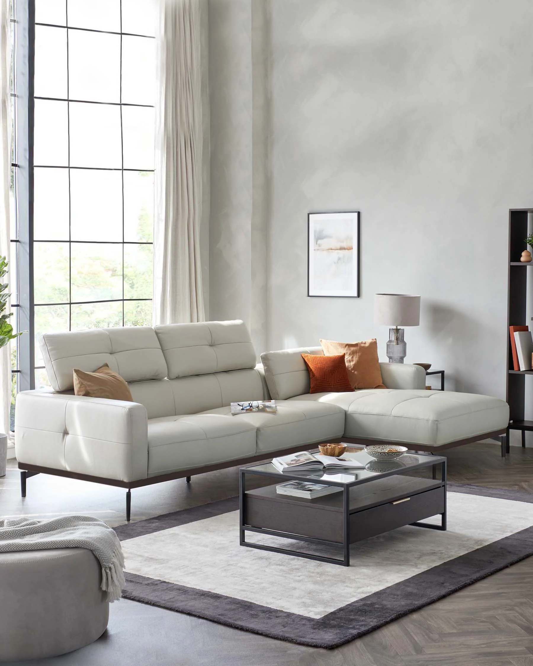 Colton Natural Grey Leather Right Hand Corner Chaise Sofa - Image 3