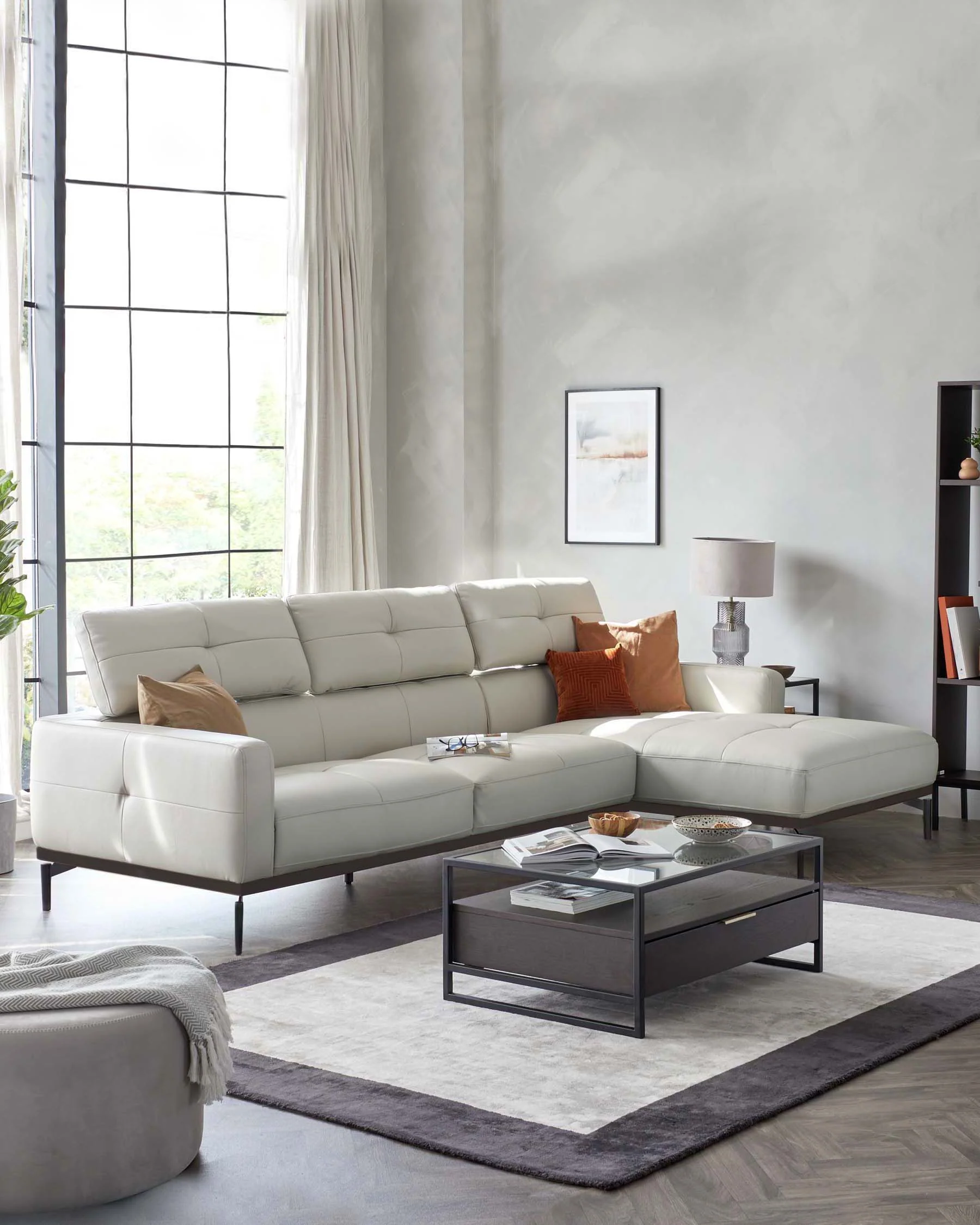 Colton Natural Grey Leather Right Hand Corner Chaise Sofa - Image 4