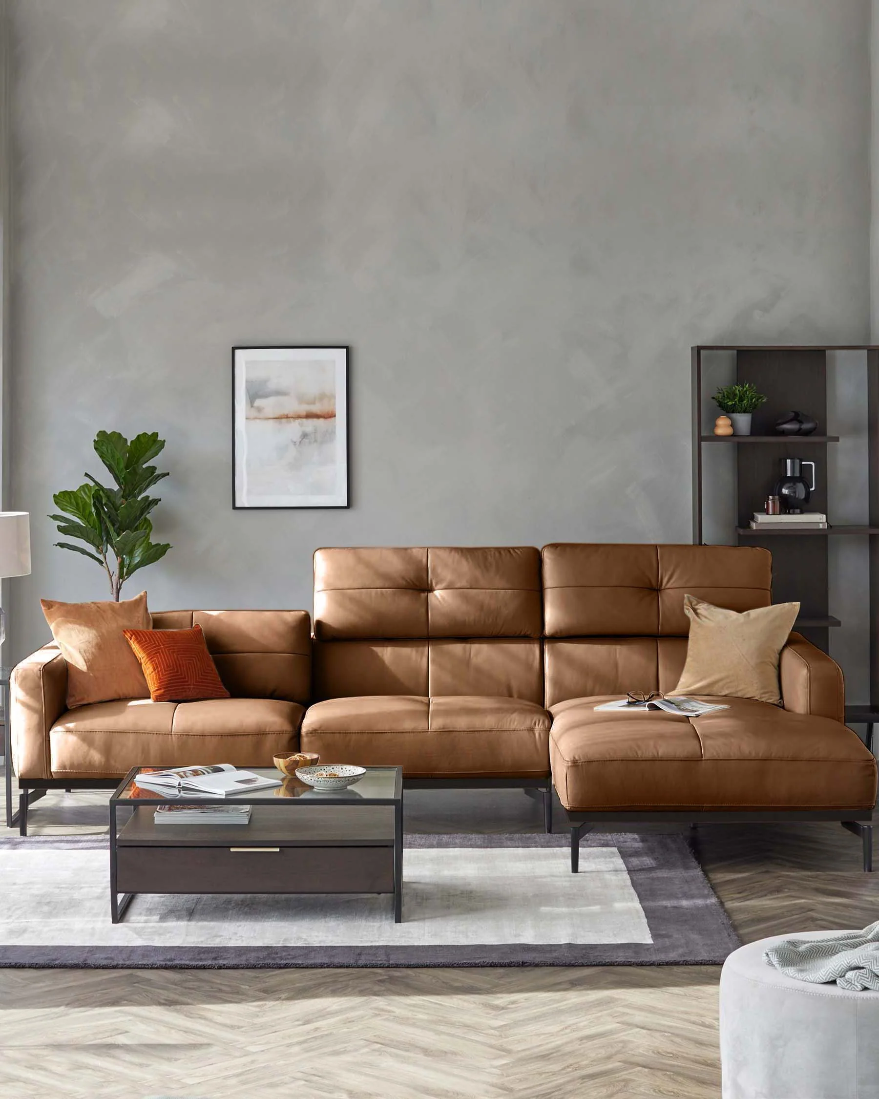 Colton tan leather right hand corner chaise sofa - Image 3