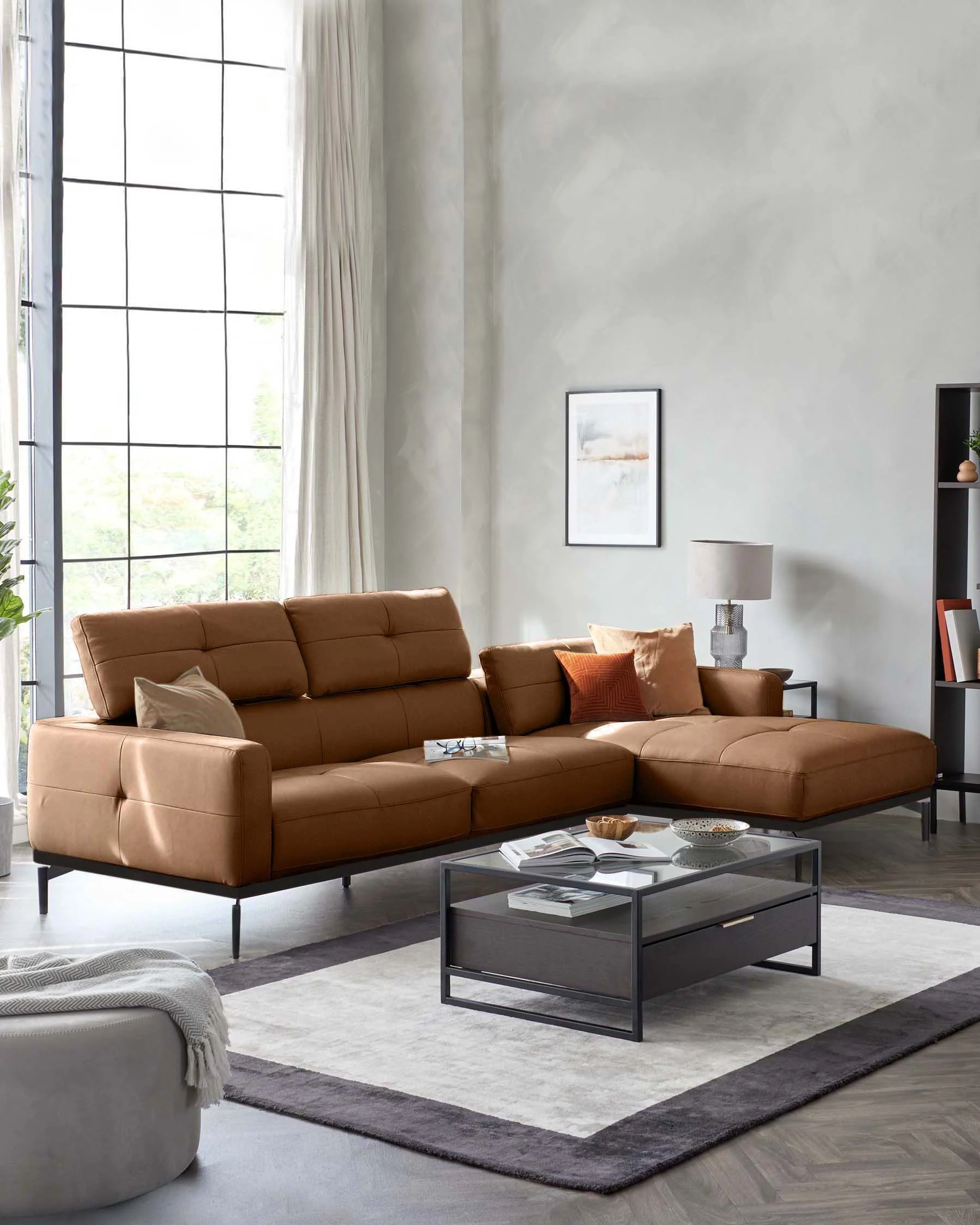Colton tan leather right hand corner chaise sofa - Image 4