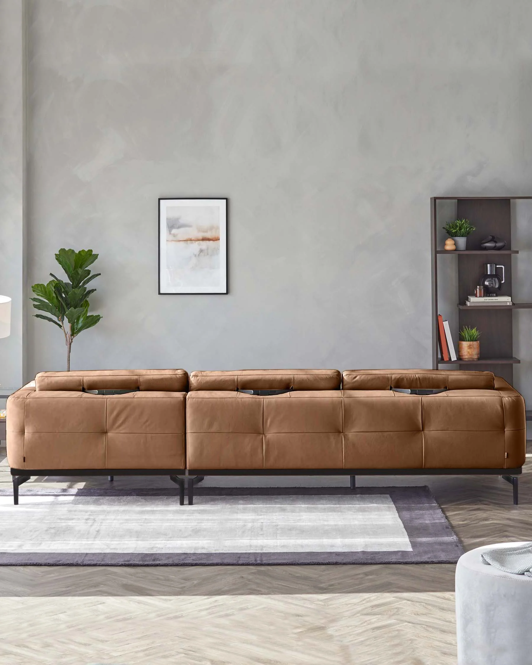 Colton tan leather right hand corner chaise sofa - Image 5