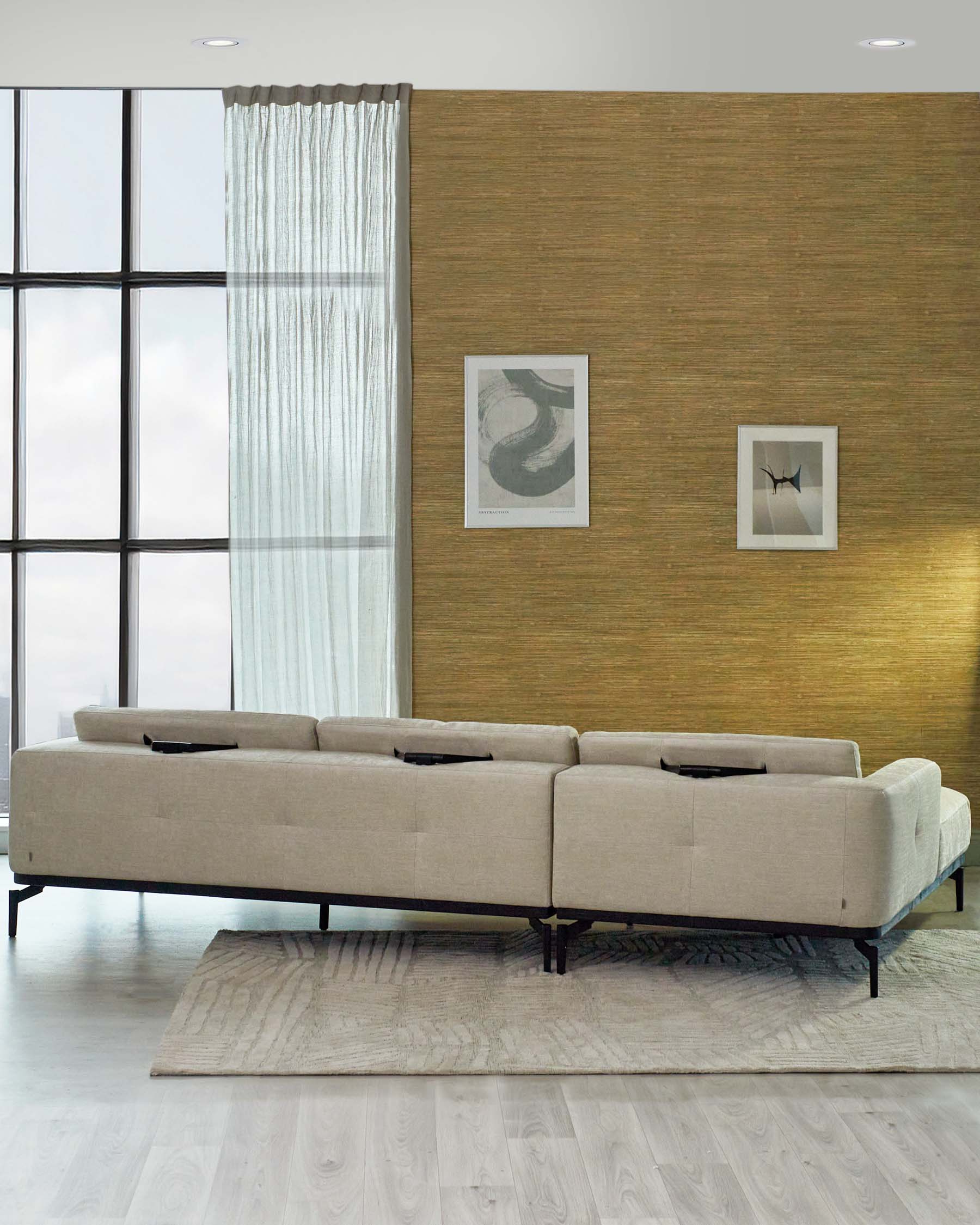 Colton Left Hand Corner Chaise Ivory Woven Chenille - Image 5
