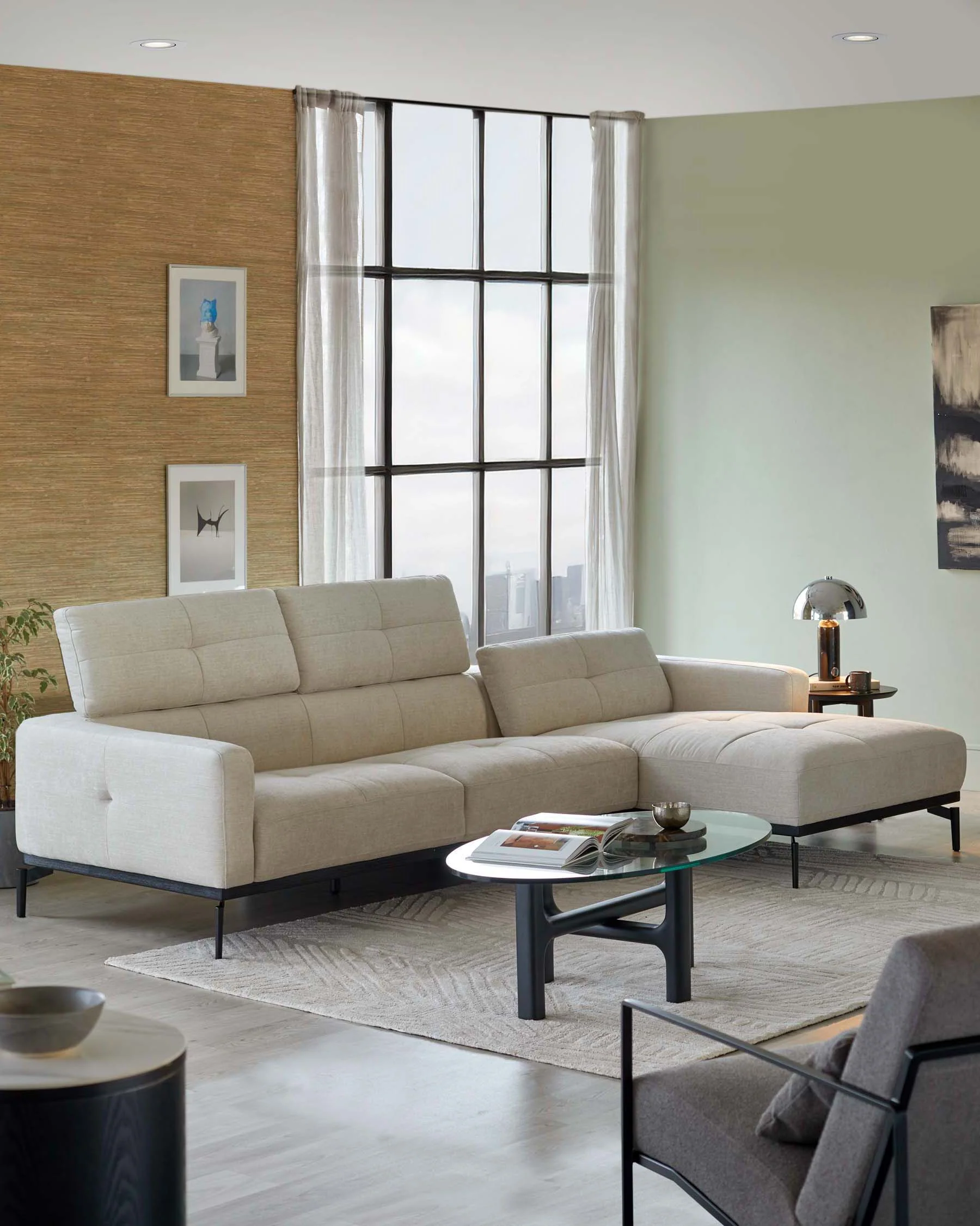 Colton Right Hand Corner Chaise Ivory Woven Chenille - Image 3