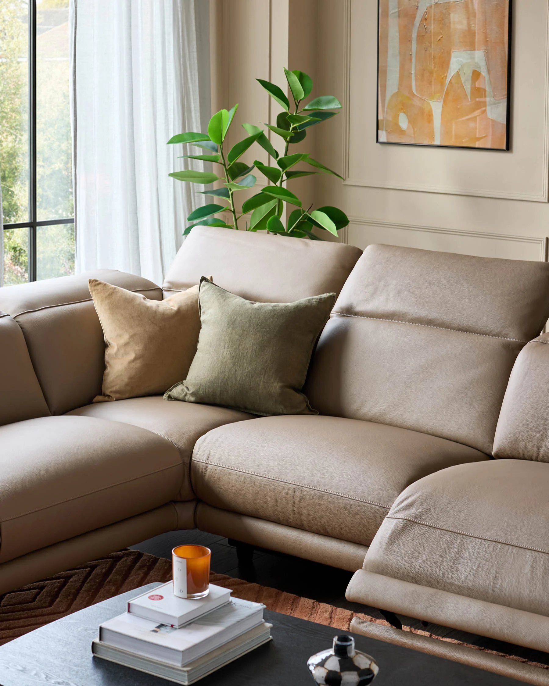 Connor natural leather recliner left hand corner chaise sofa - Image 7