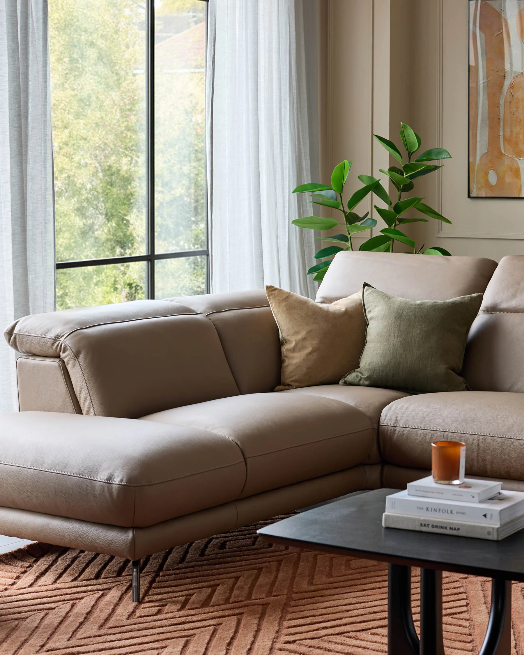 Connor natural leather recliner left hand corner chaise sofa - Image 9