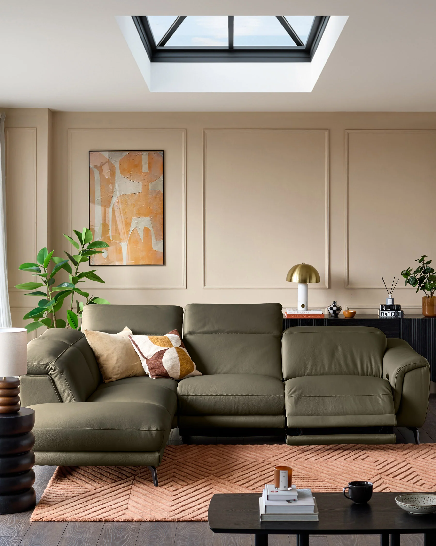 Connor olive green recliner leather left hand corner sofa - Image 3