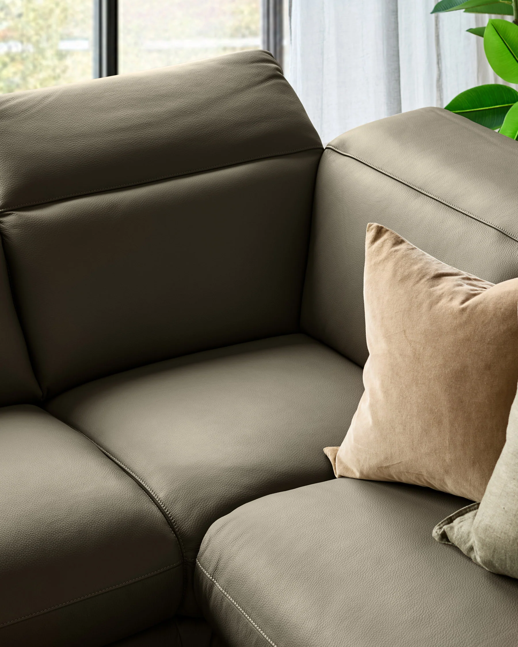 Connor olive green recliner leather left hand corner sofa - Image 4