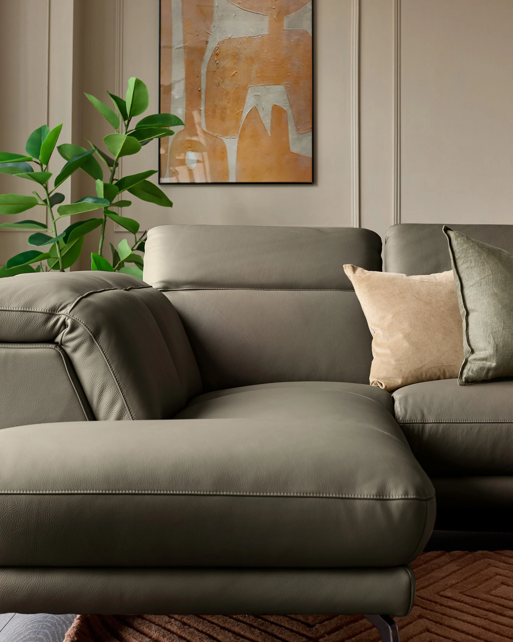 Connor olive green recliner leather left hand corner sofa - Image 8