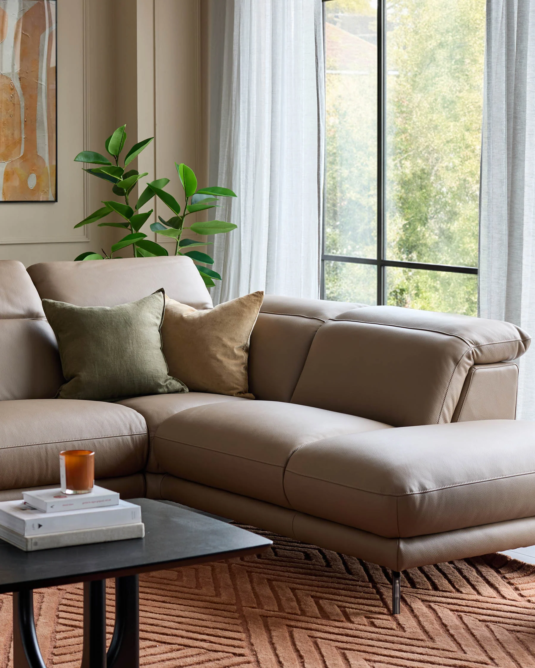 Connor natural leather recliner right hand corner chaise sofa - Image 10