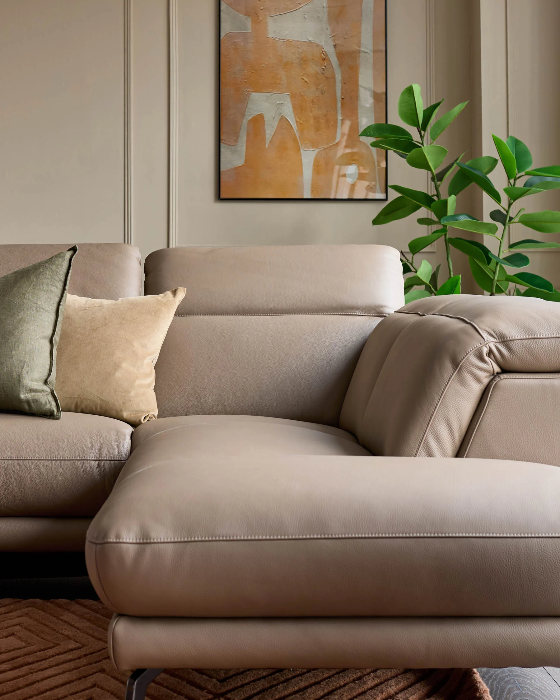 Connor natural leather recliner right hand corner chaise sofa - Image 11