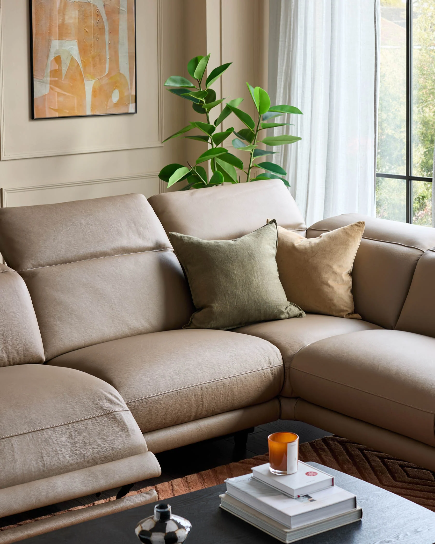 Connor natural leather recliner right hand corner chaise sofa - Image 7