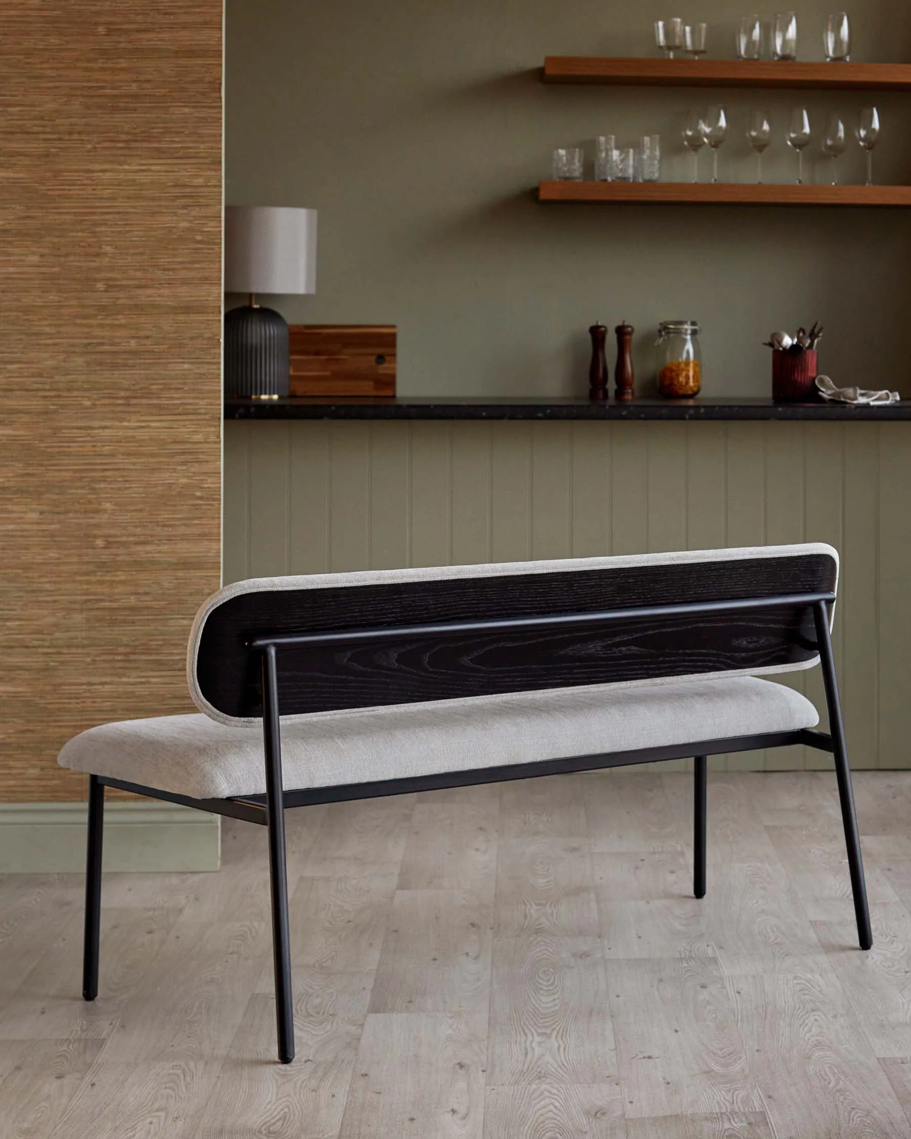 Cree cream chenille 3 seater dining bench - Image 3