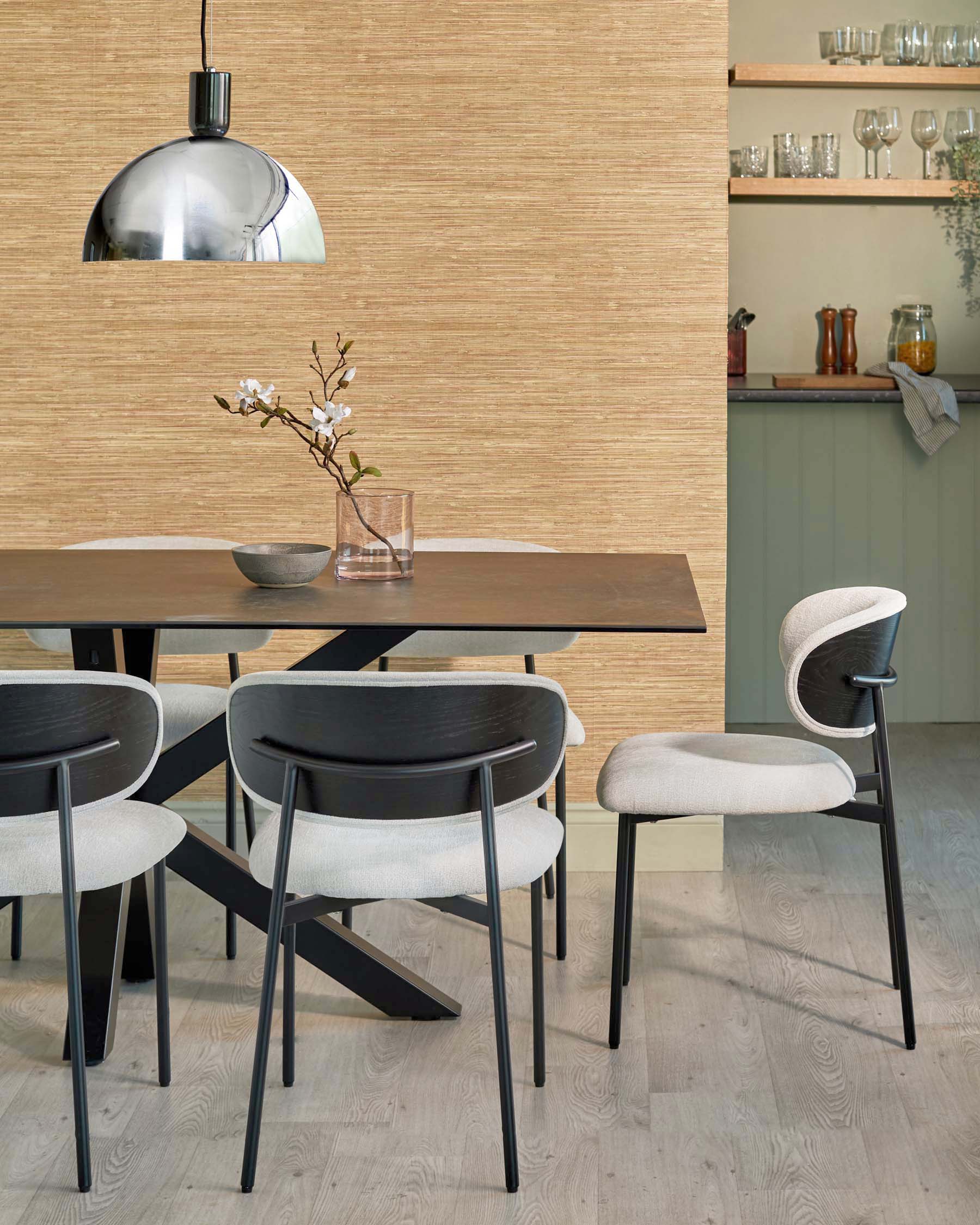 Cree cream chenille dining chair - Image 3