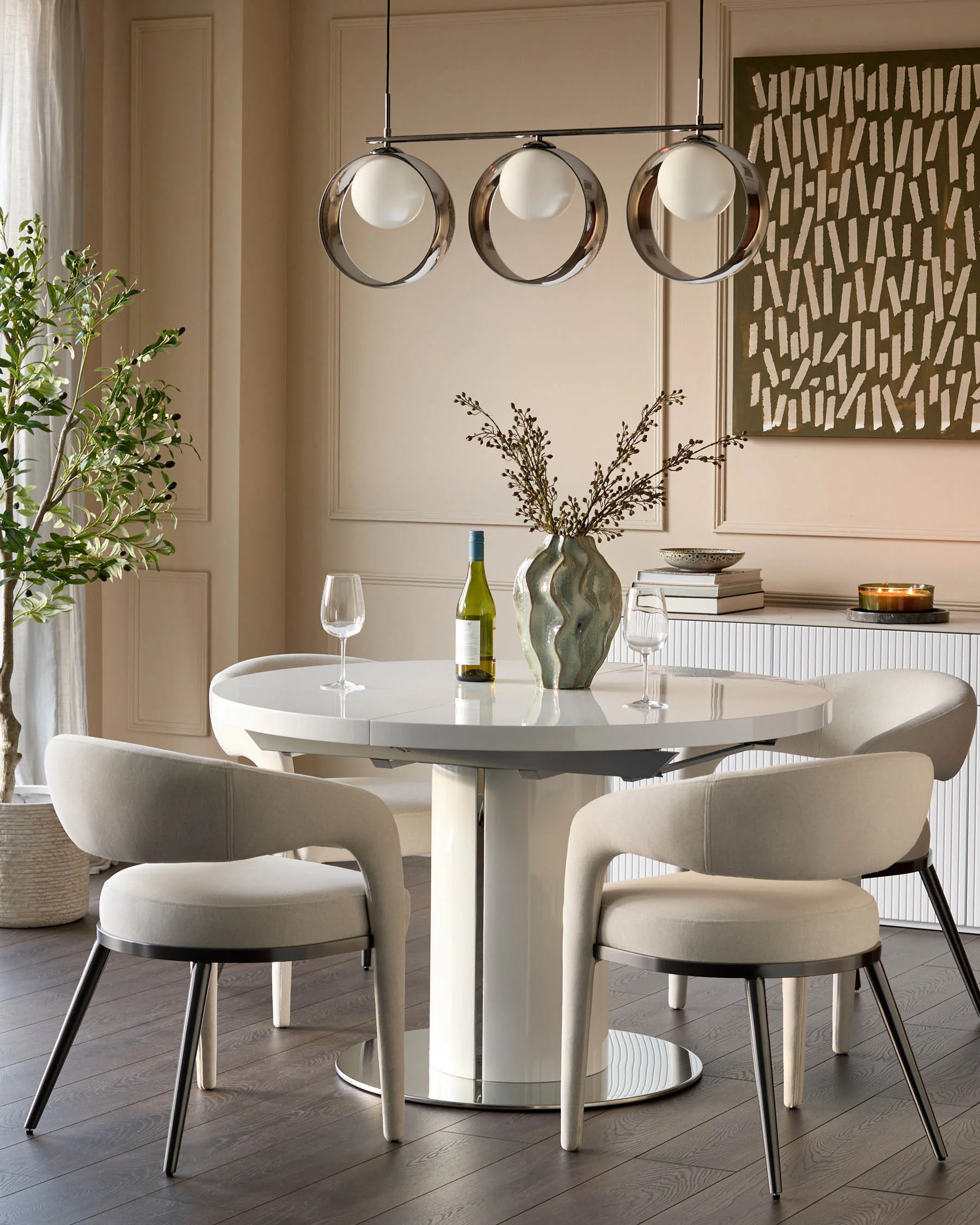 Curva White Gloss Round Extending 4 To 6 Seater Dining Table - Image 3
