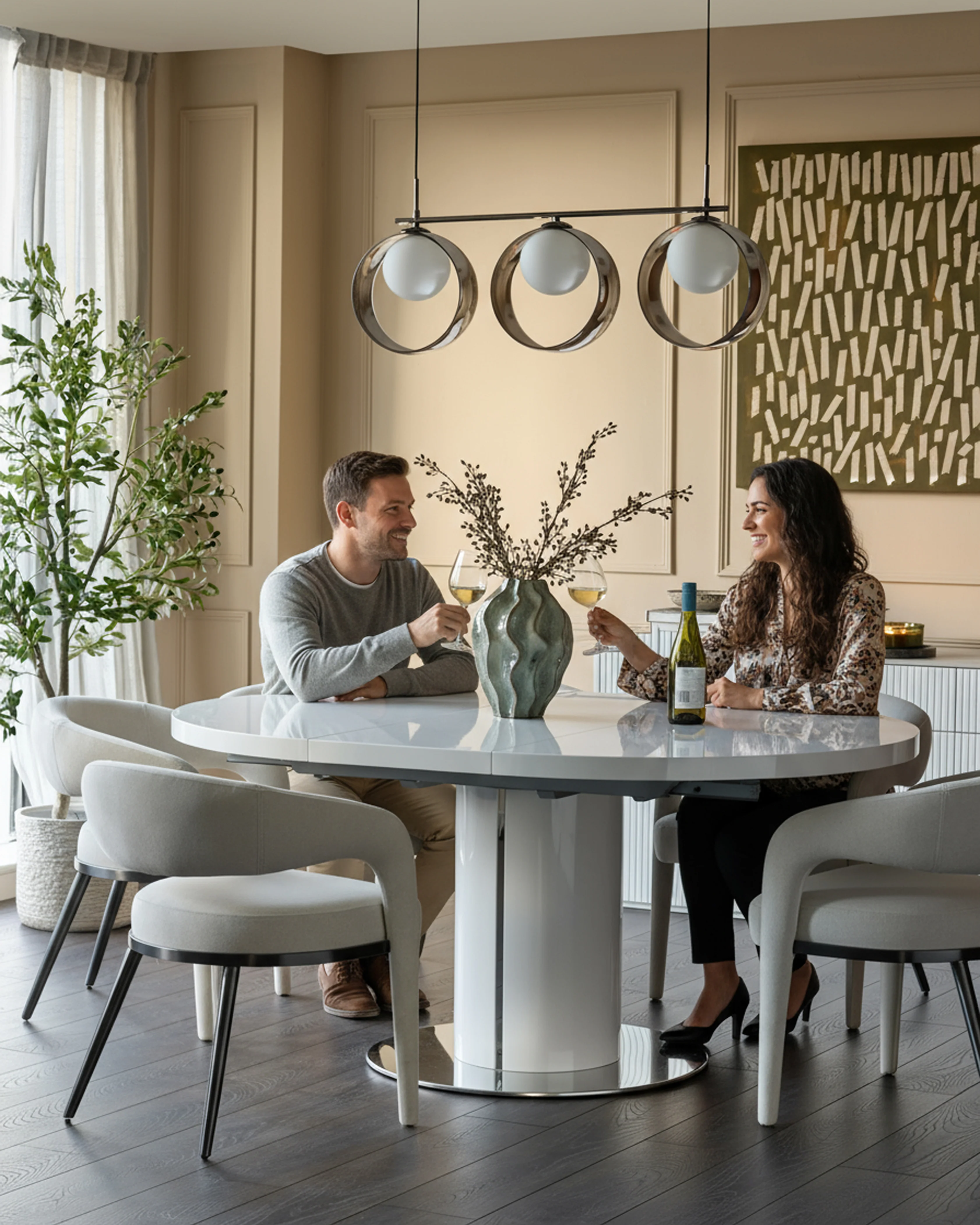 Curva White Gloss Round Extending 4 To 6 Seater Dining Table - Image 6
