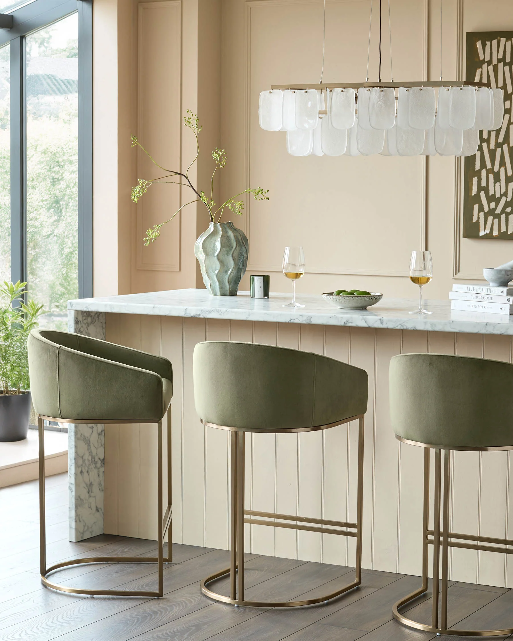 Dakota olive green velvet bar stool - Image 2