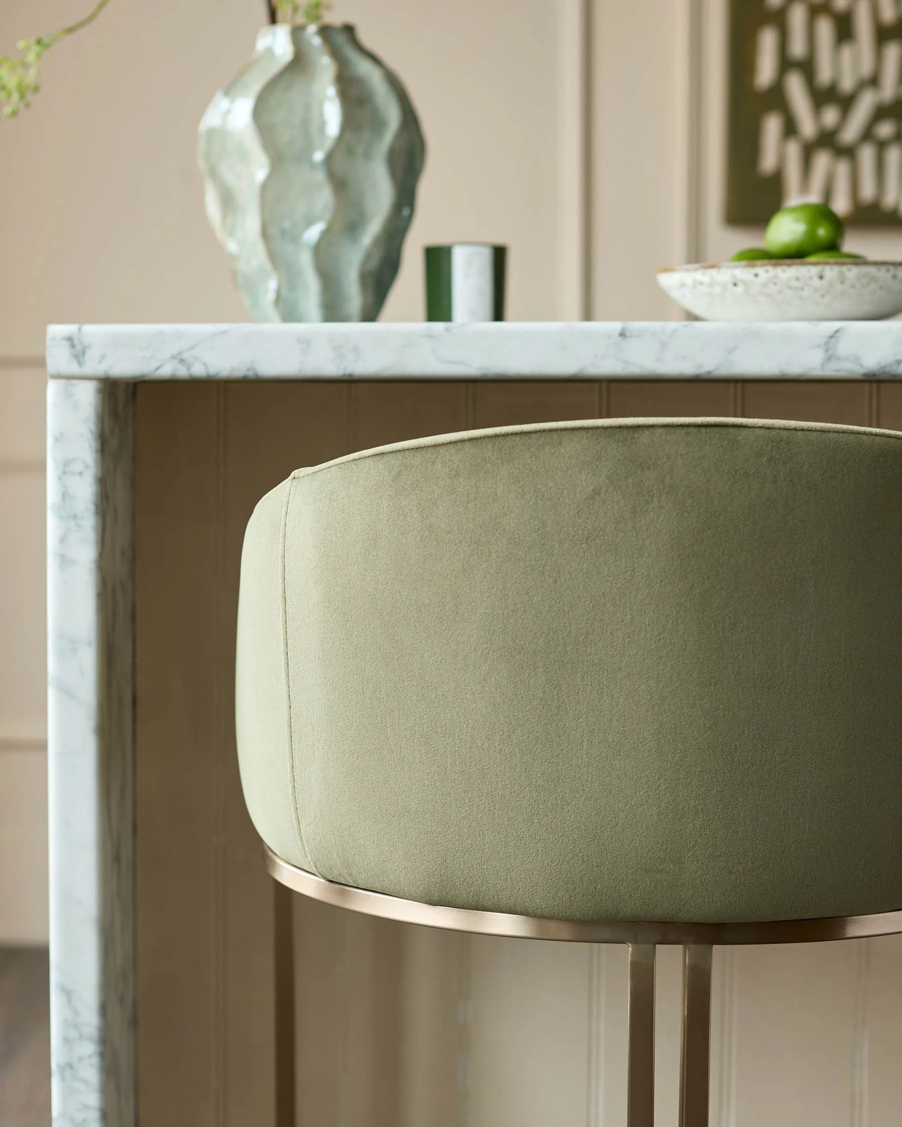Dakota olive green velvet bar stool - Image 6