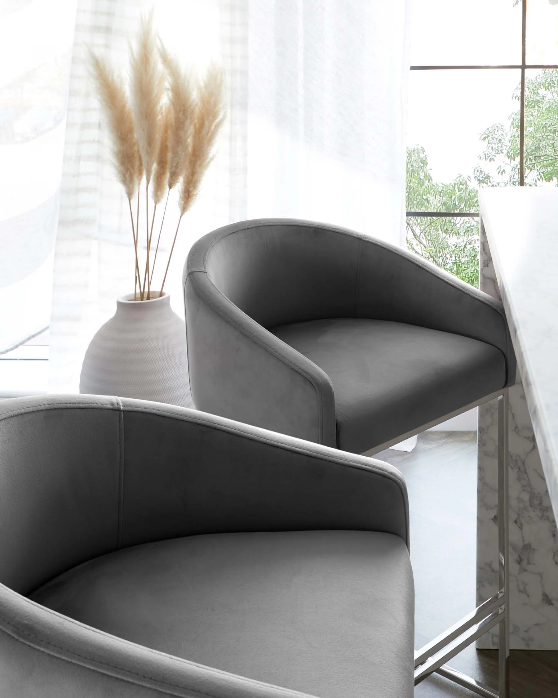 Dakota Dark Grey Velvet and Stainless Steel Bar Stool - Image 3