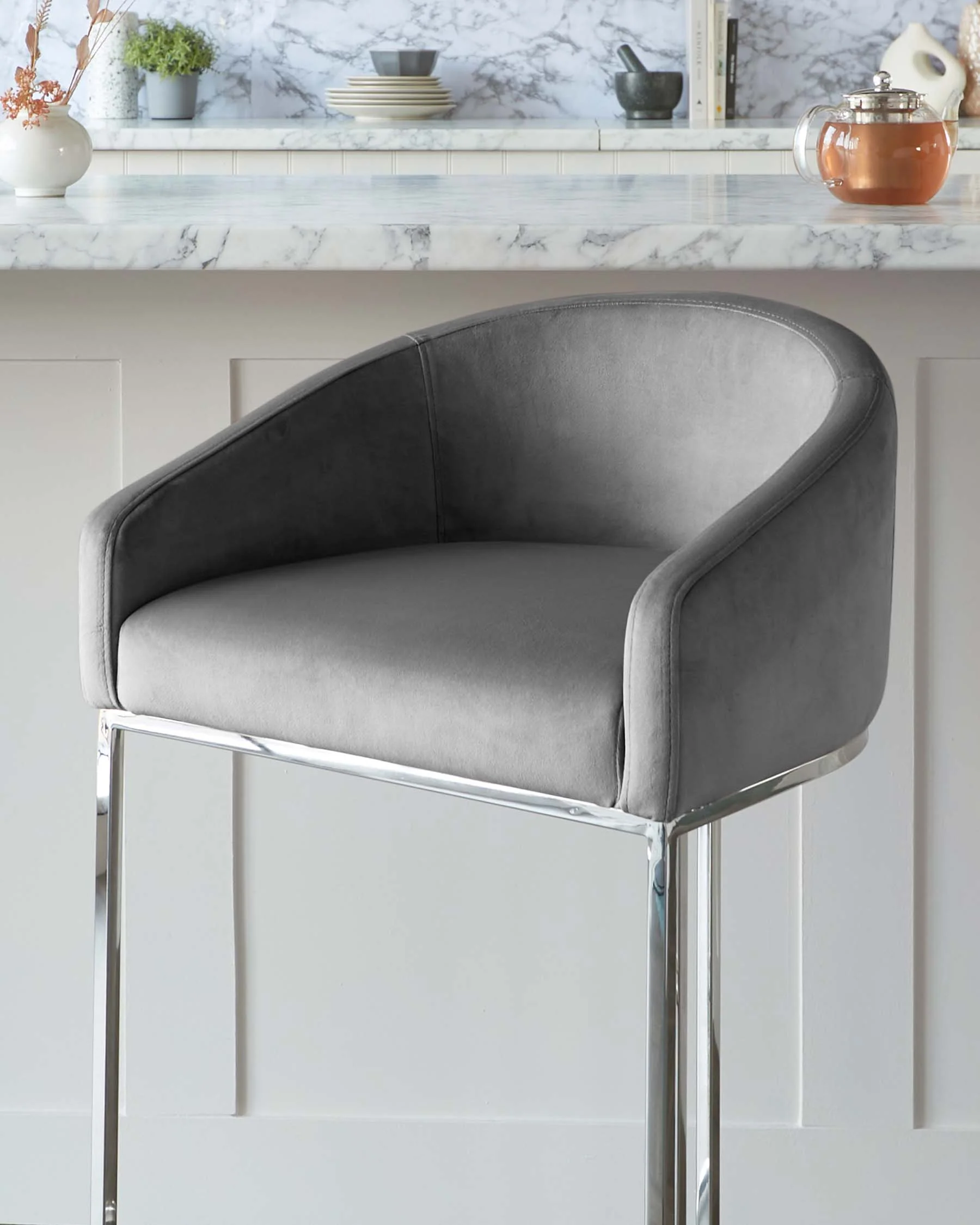 Dakota Dark Grey Velvet and Stainless Steel Bar Stool - Image 5