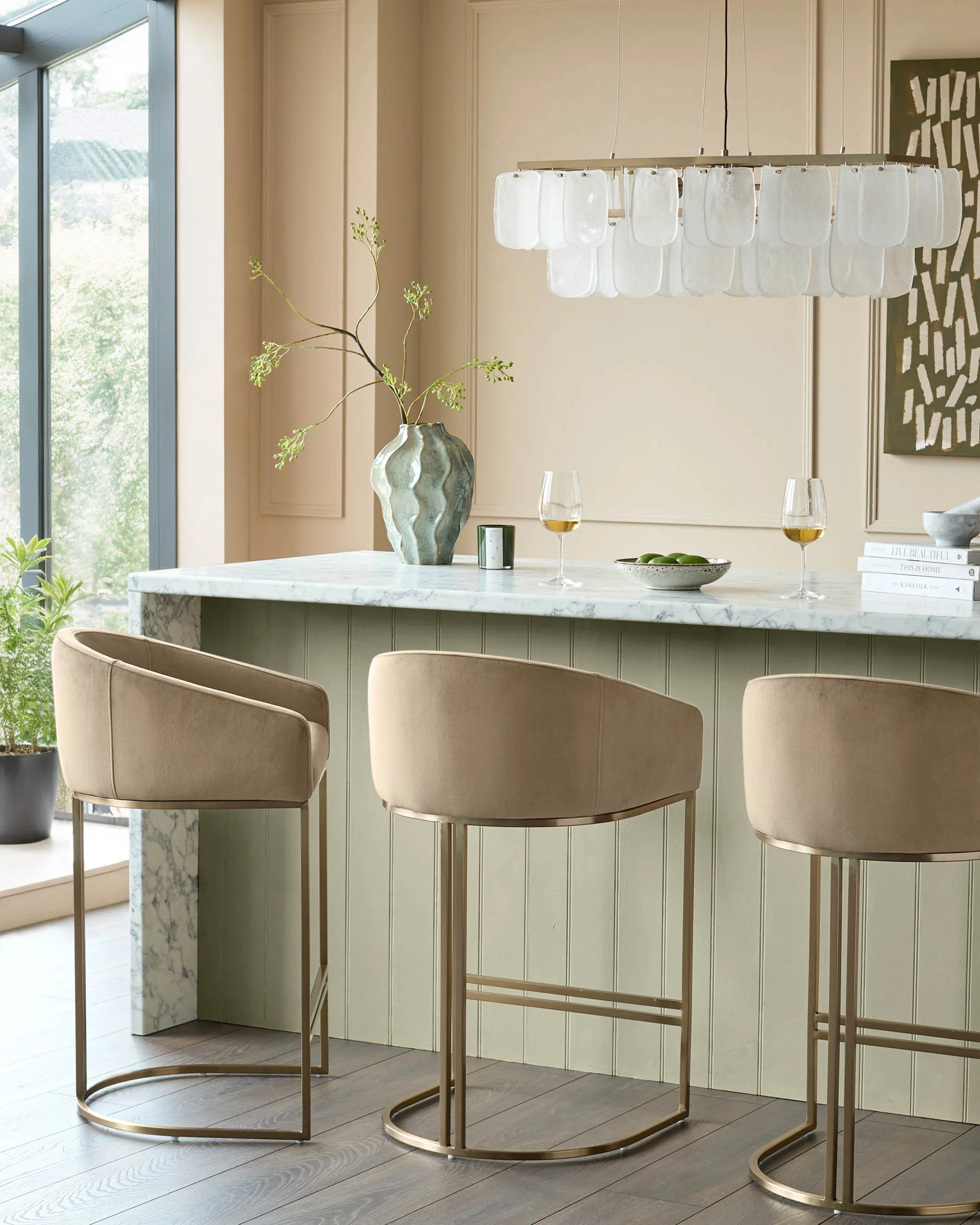 Dakota Champagne Velvet & Brass Bar stool - Image 4