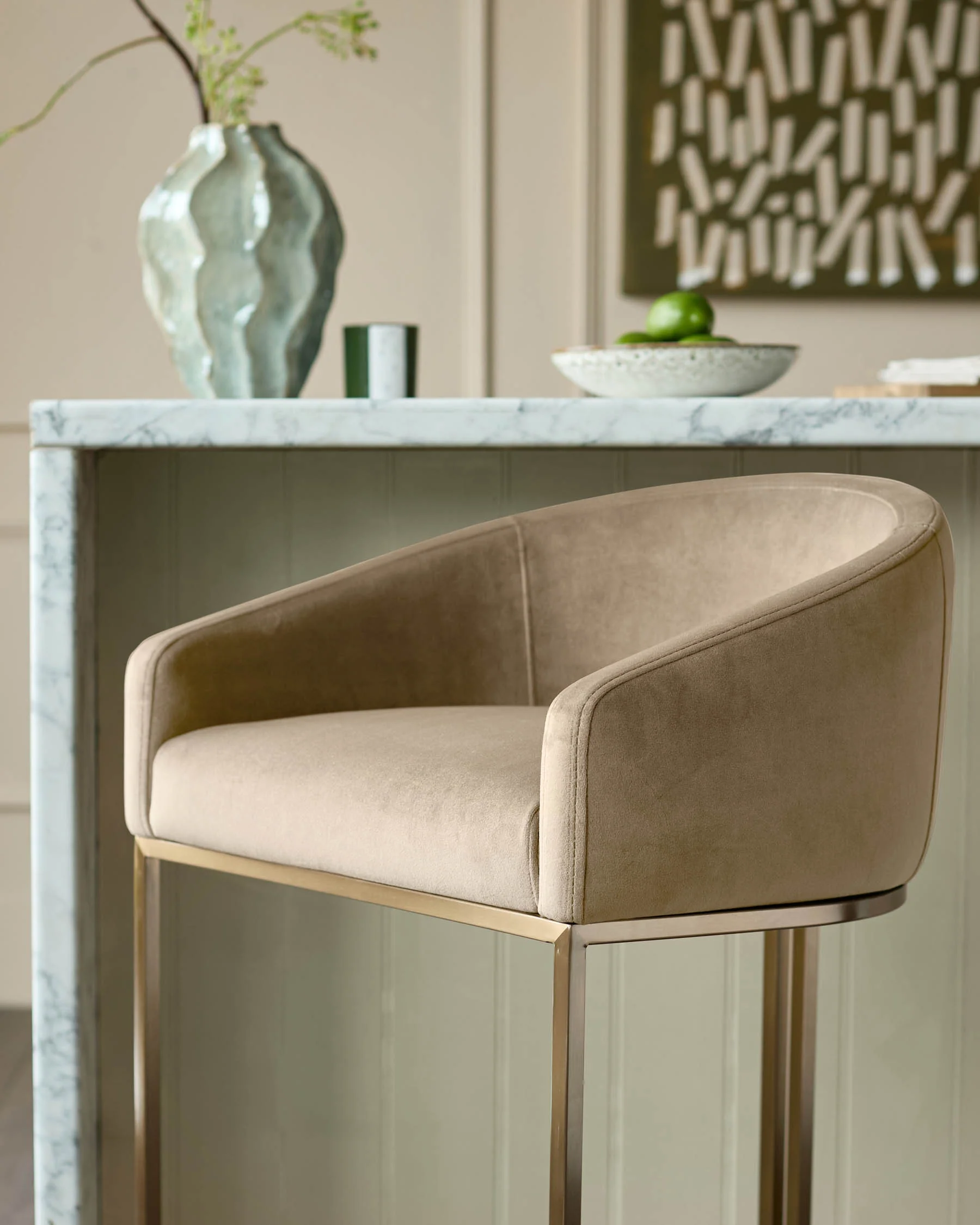 Dakota Champagne Velvet & Brass Bar stool - Image 8
